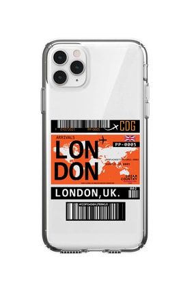 Iphone 11 Pro Max Uyumlu London Bilet Tasarımlı Premium Şeffaf Silikon Kılıf IPH11PMAXSLNDN