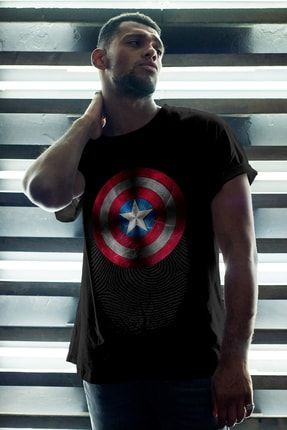 Erkek Siyah Captain America Oversize T-shirt 8095686