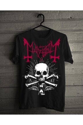 Erkek Siyah Mayhem Black Metal Metal Band Baskılı Penye Tişört MYHM-0333