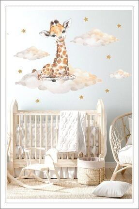 Bulutta Sevimli Zürafa Çocuk Odası Duvar Sticker TA-CS0112