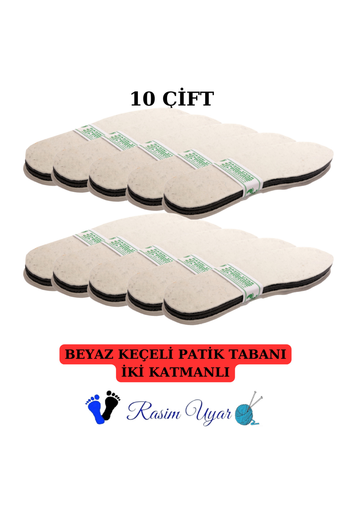 10 Çift Beyaz Keçe Kaplı Eva Patik Tabanı iki Katmanlı - KEÇE EVA 2