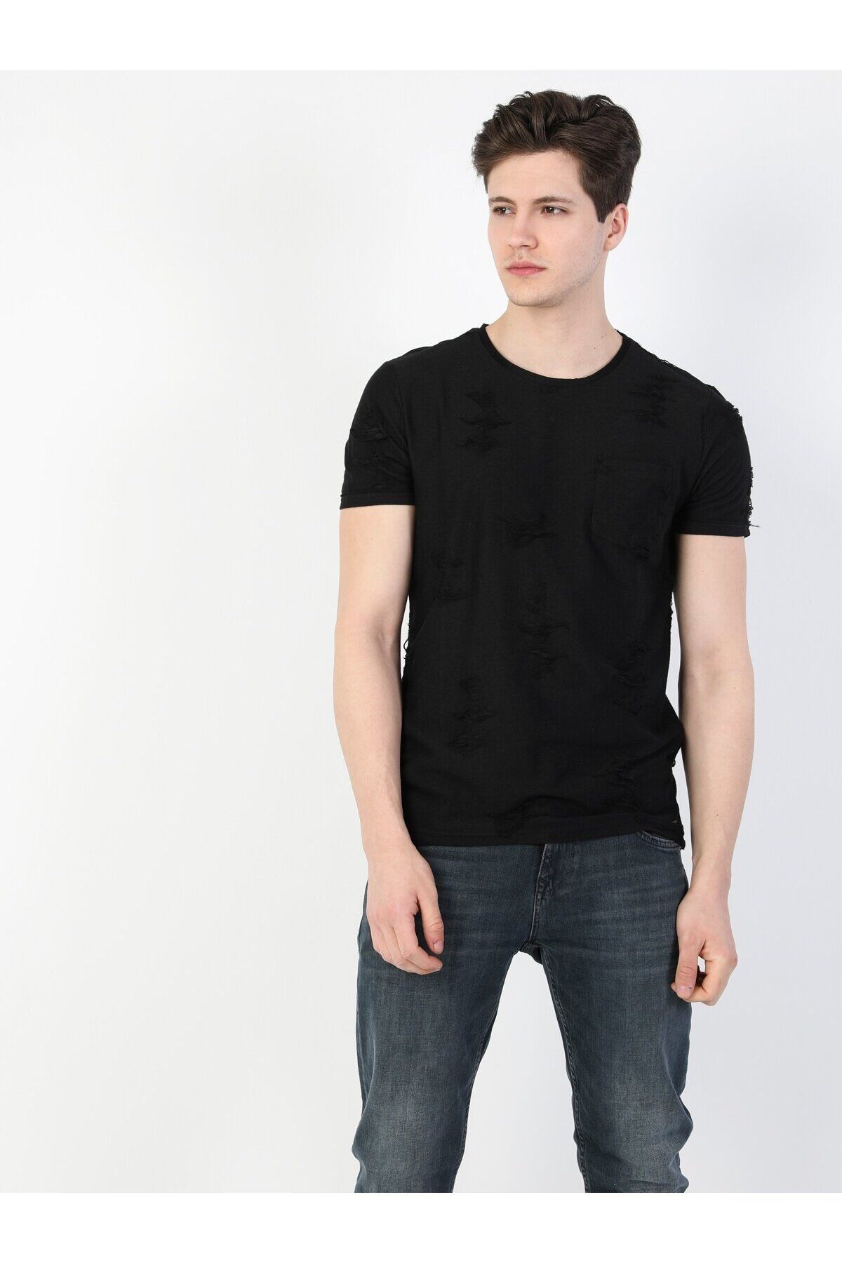 Colin’s تی شرت آستین کوتاه مشکی مردانه یقه بافتنی معمولی