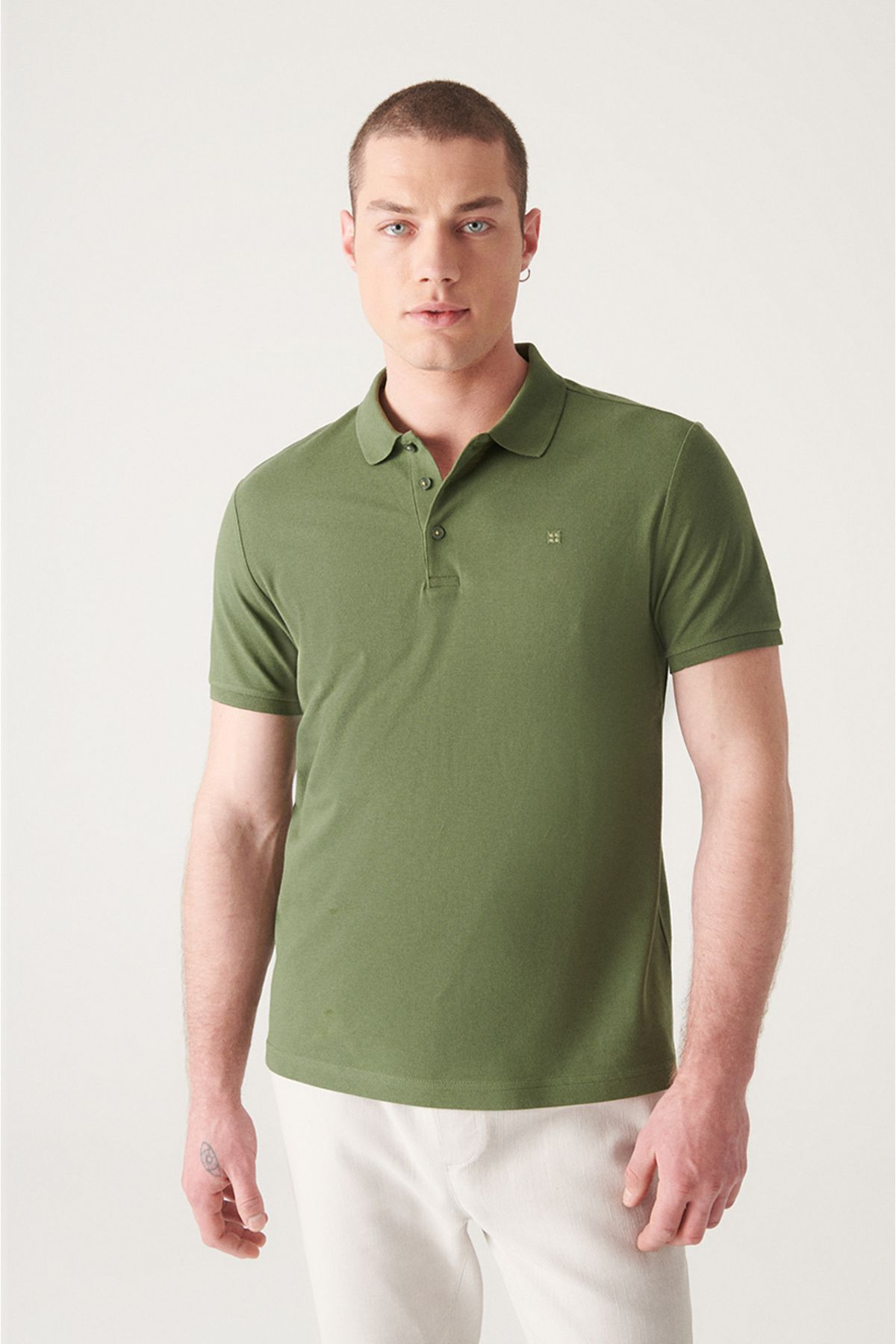 Avva تی شرت یقه پولو مردانه خاکی 100% پنبه خنک نگه داشتن تناسب استاندارد با برش معمولی E001004