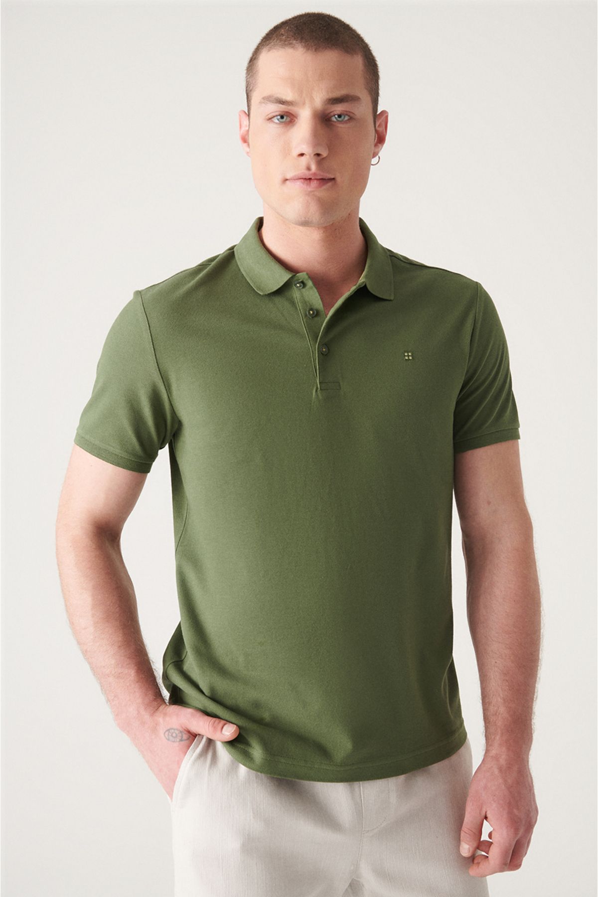 Avva تی شرت یقه پولو مردانه خاکی 100% پنبه خنک نگه داشتن تناسب استاندارد با برش معمولی E001004