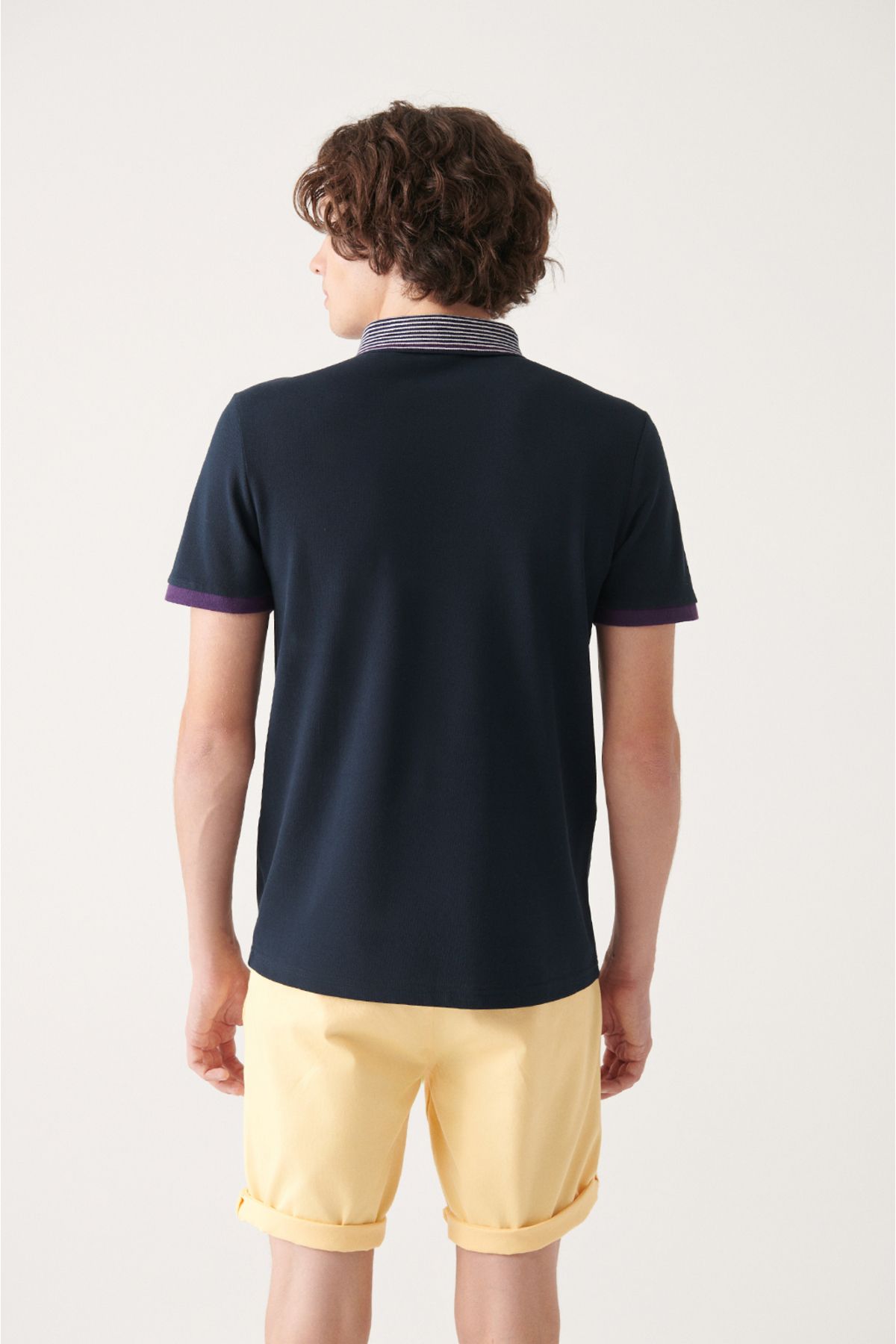 Avva تی شرت مردانه آبی سرمه ای 100% پنبه یقه پولو استاندارد با برش معمولی A31Y1166