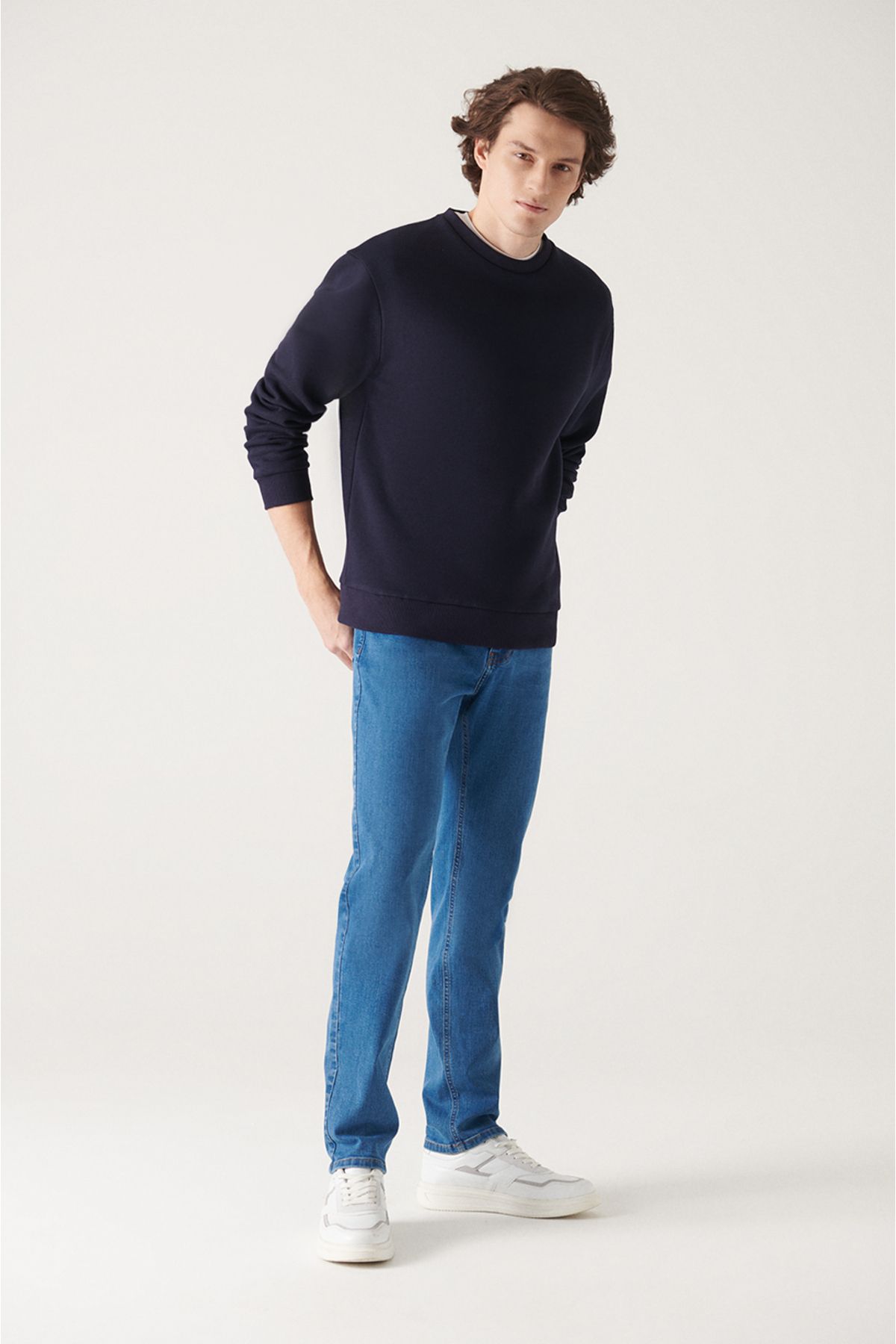 Avva شلوار جین آنتیک آبی مردانه شسته شده لایکرای لاغر با برش E003529