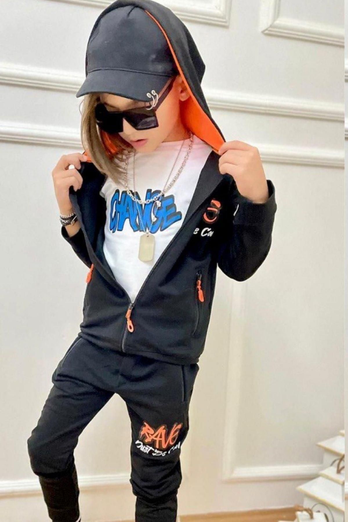 Riccotarz Boy s Change Text Printed Blouse Hooded Neon Orange