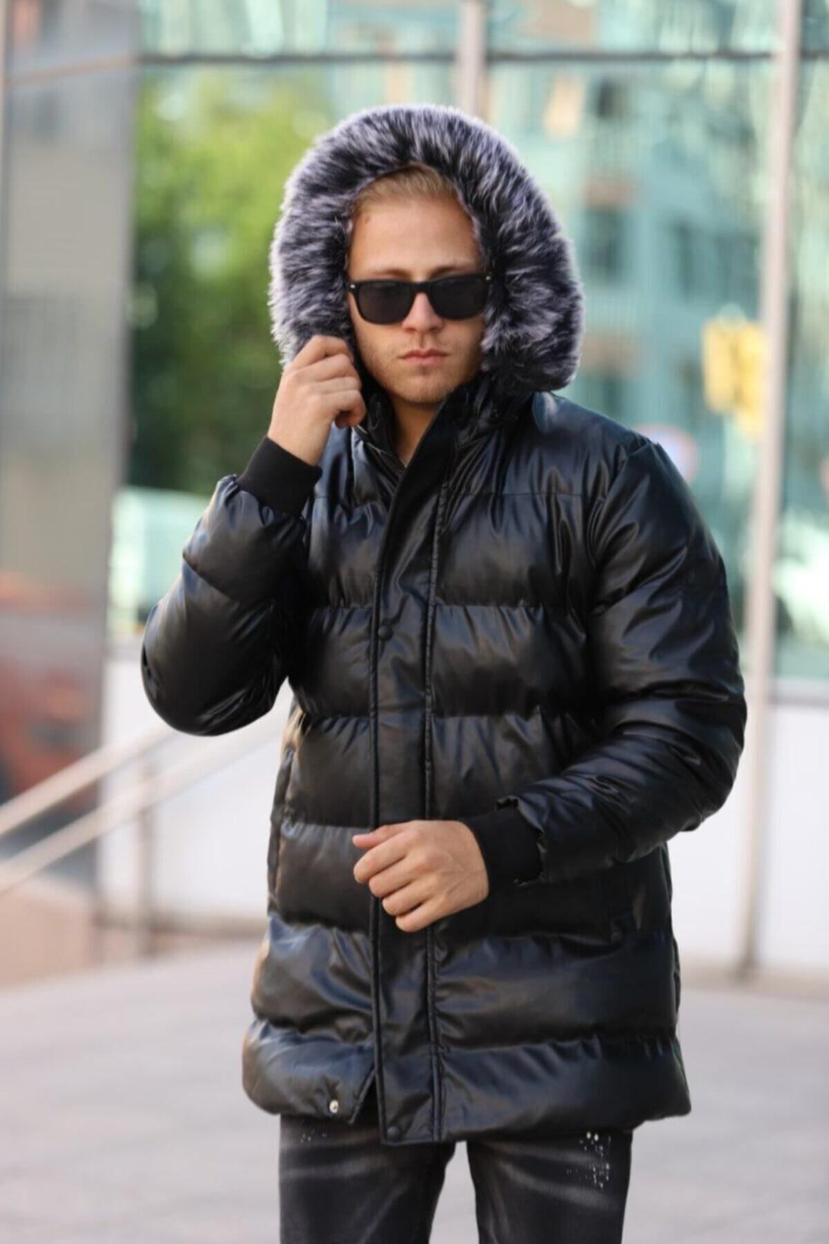 Shiny black cheap men's coat