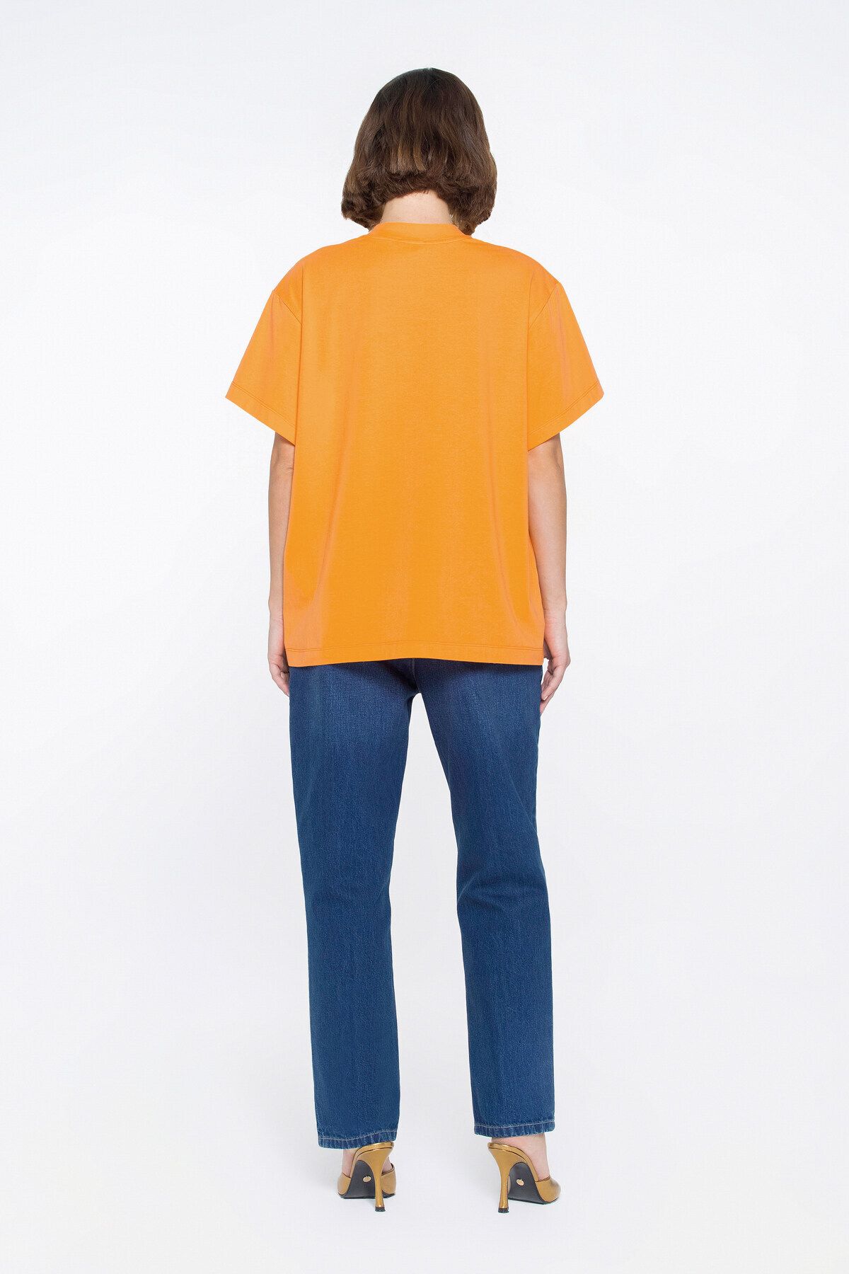 GIZIA تی شرت ساده نارنجی با جزئیات گلدوزی کاربردی