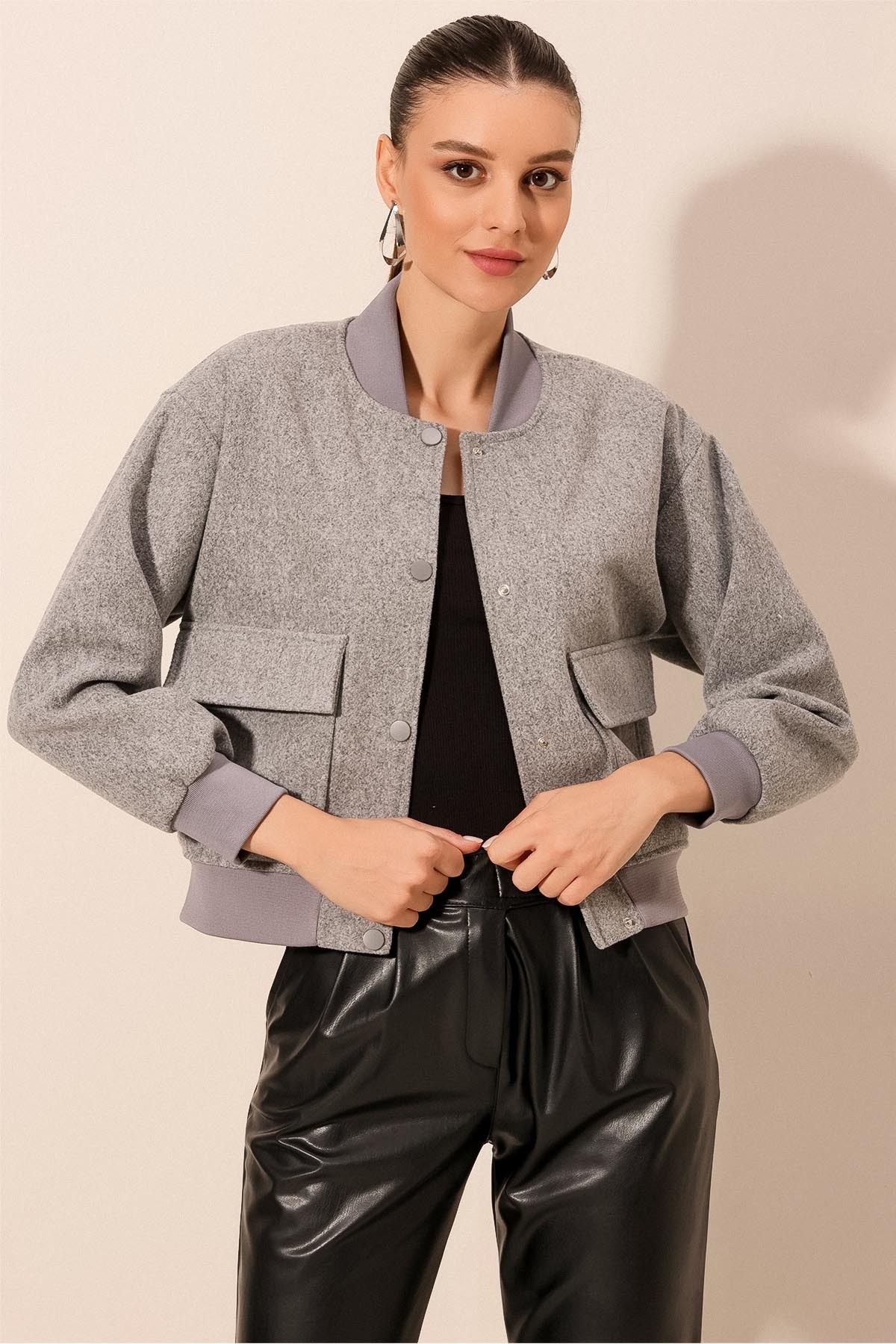 Bigdart-0688 Double Pocket Crop Jacket - Gray 5
