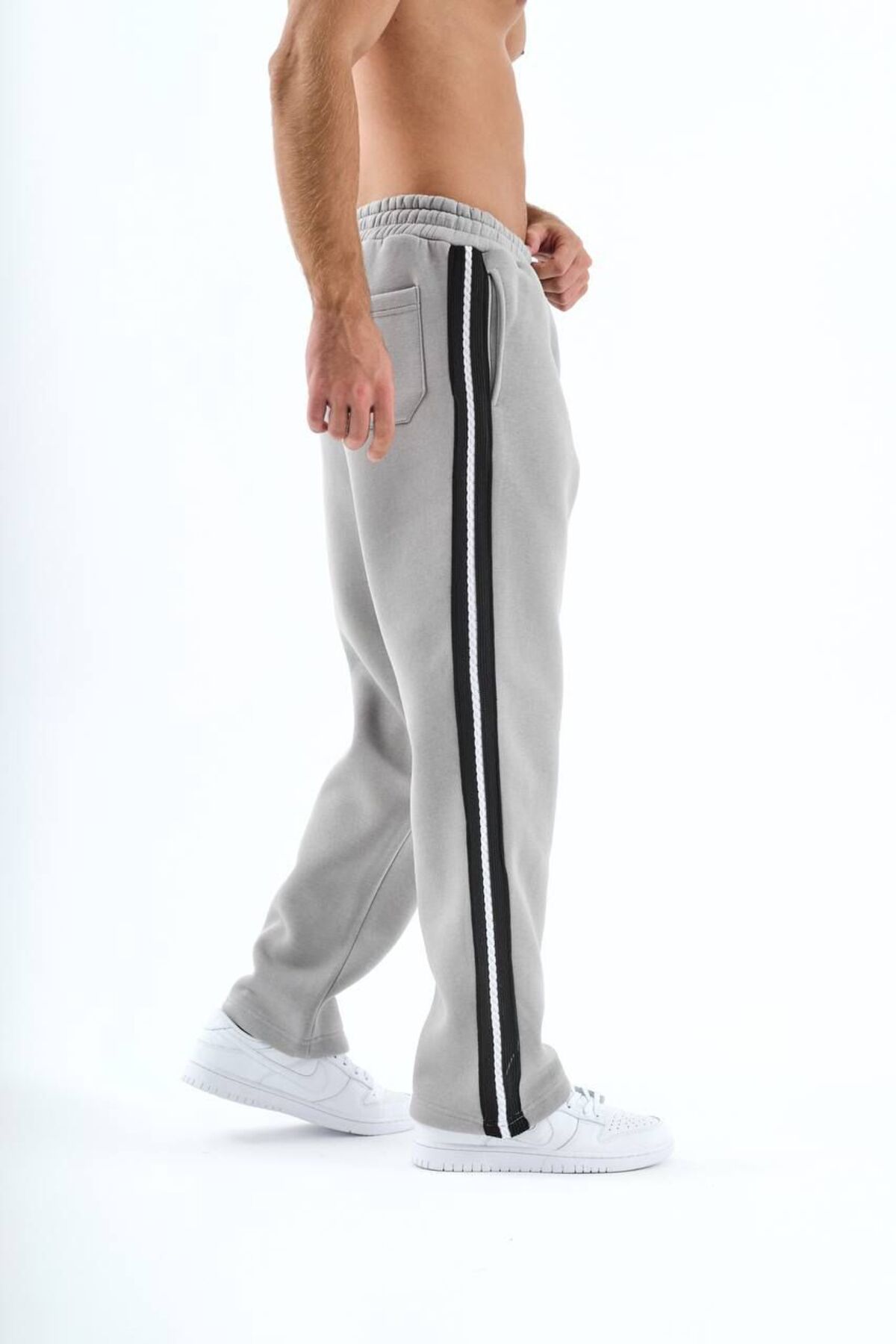 Breezy Black White Striped Gray Wide Leg Sweatpants