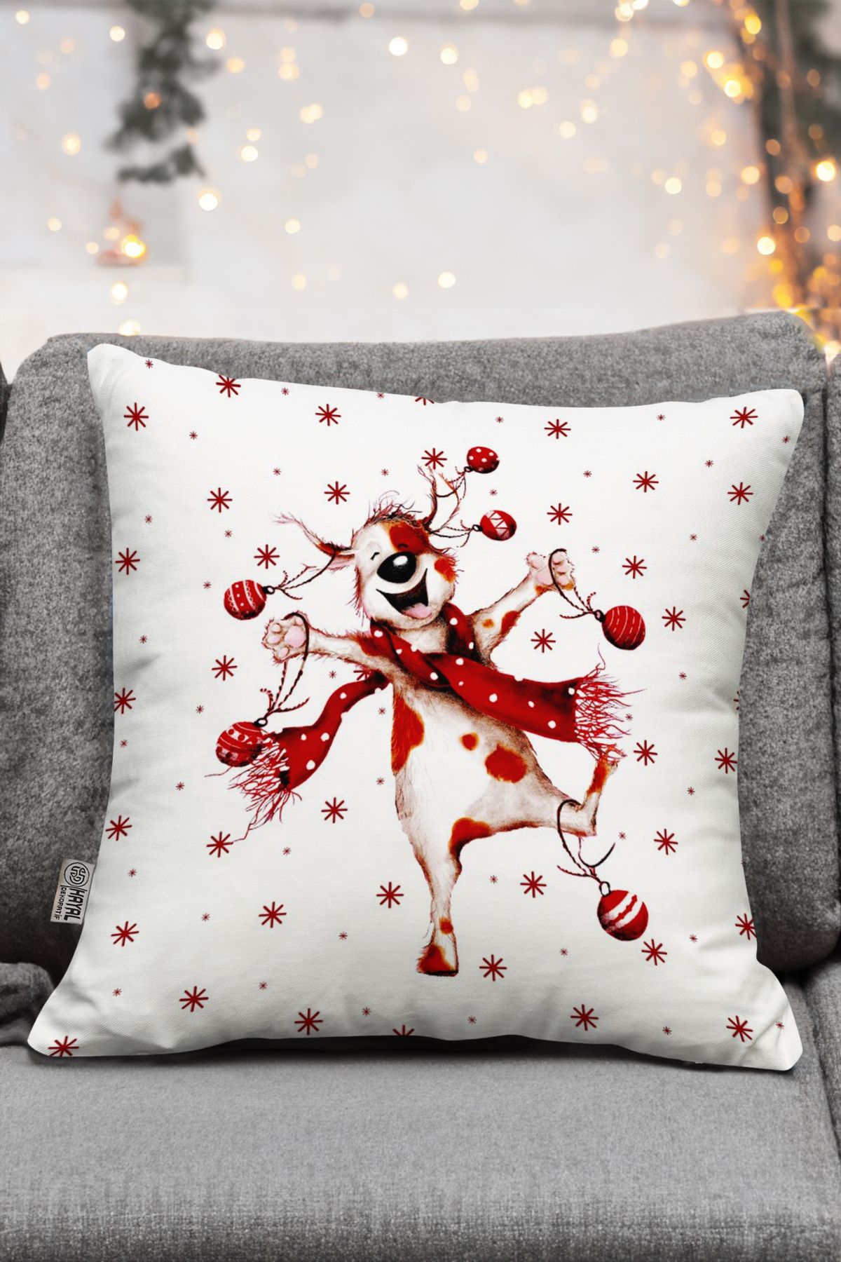 Hayal Dekoratif Christmas Dog Patterned Red Digital Printed