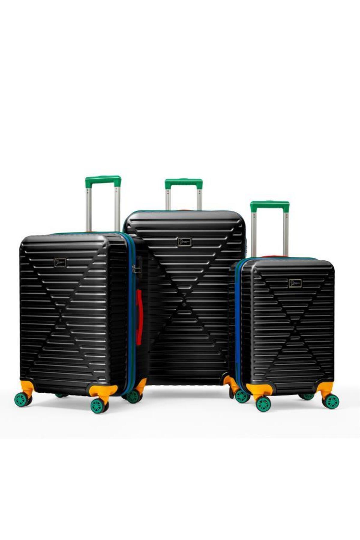 louisiana polo 3'lü Valiz Seti %100 Polikarbon Valiz 4x2 Teker Siyah 1088