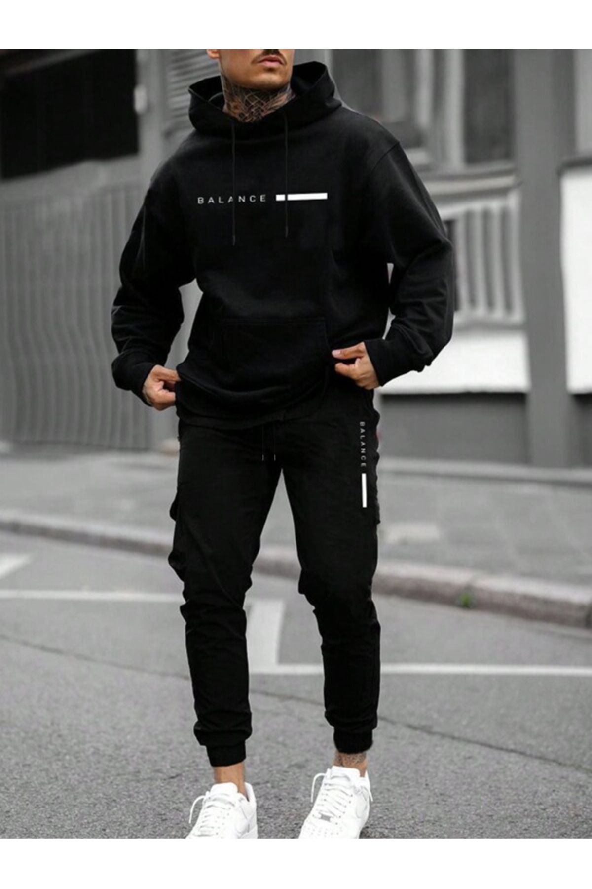 Josette-Balance Printed Winter Bottom Top Set Sweatshirt Sweatpants - Black Printed Oversize Hoodie 1