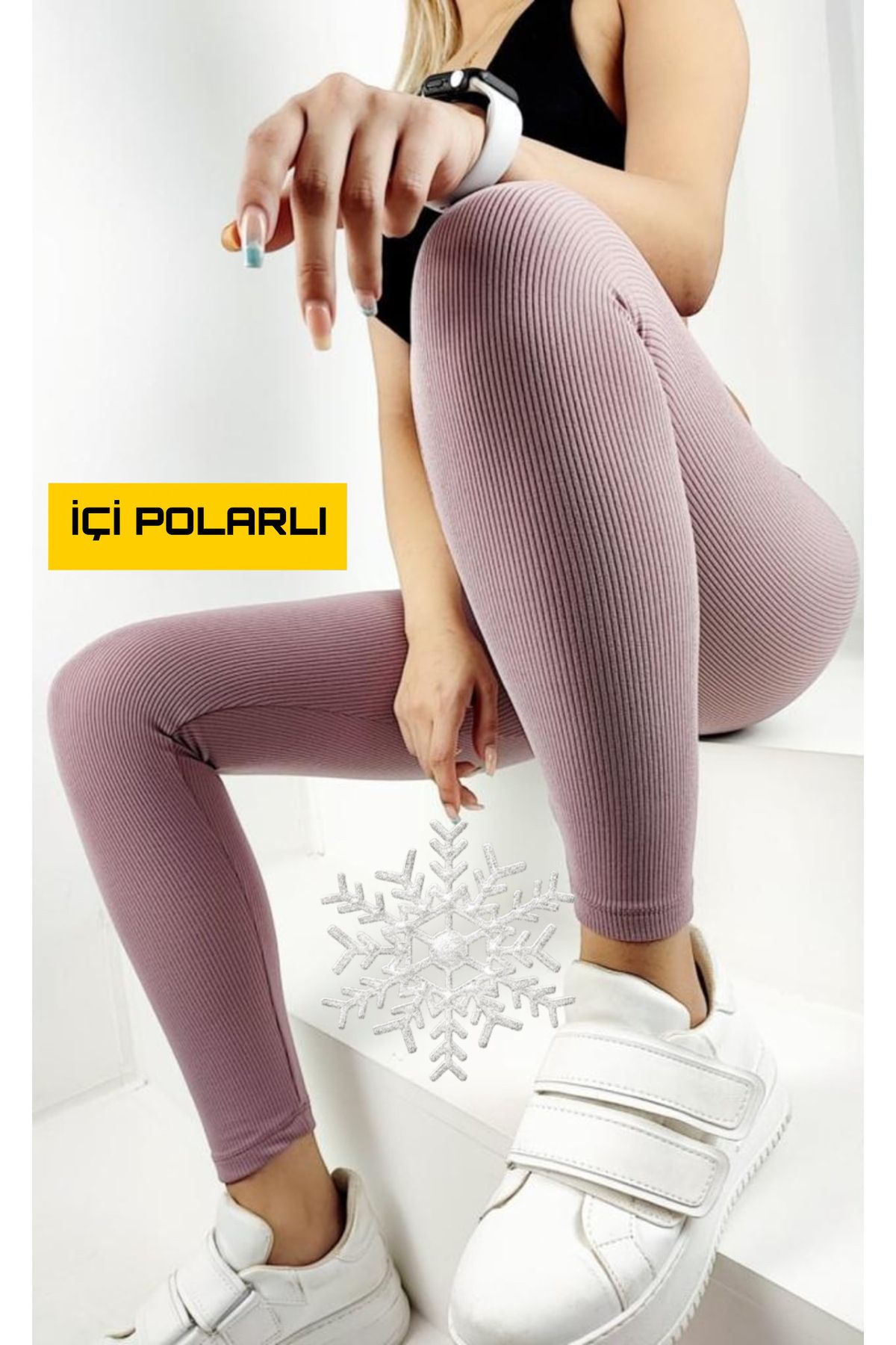 FIT & LUXURY High Waisted and Tightening Knitted Corded Fabric Winter Tights  with Fleece Inside
