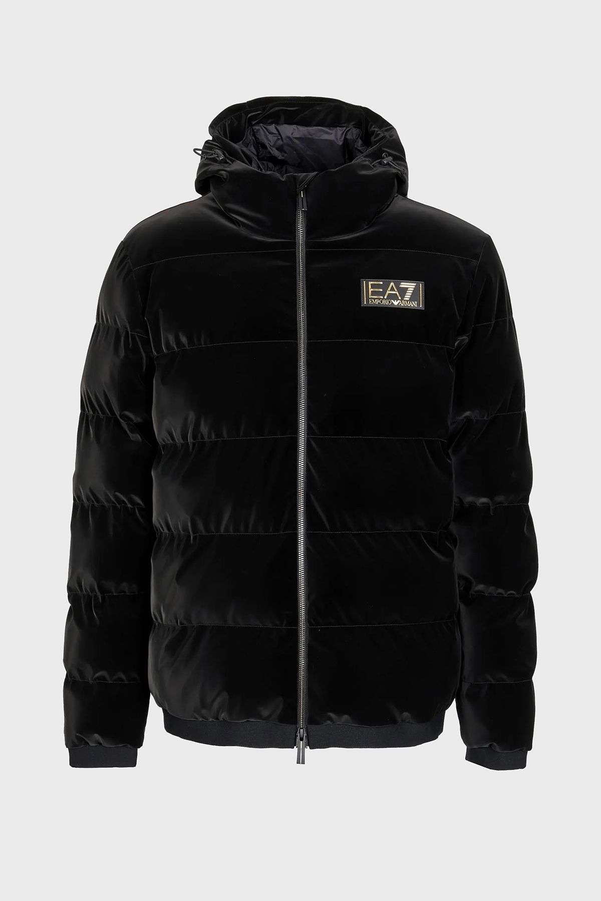 EA7 Logo Hooded Velvet Look Padded Puffer Coat Men S COAT 6RPB19