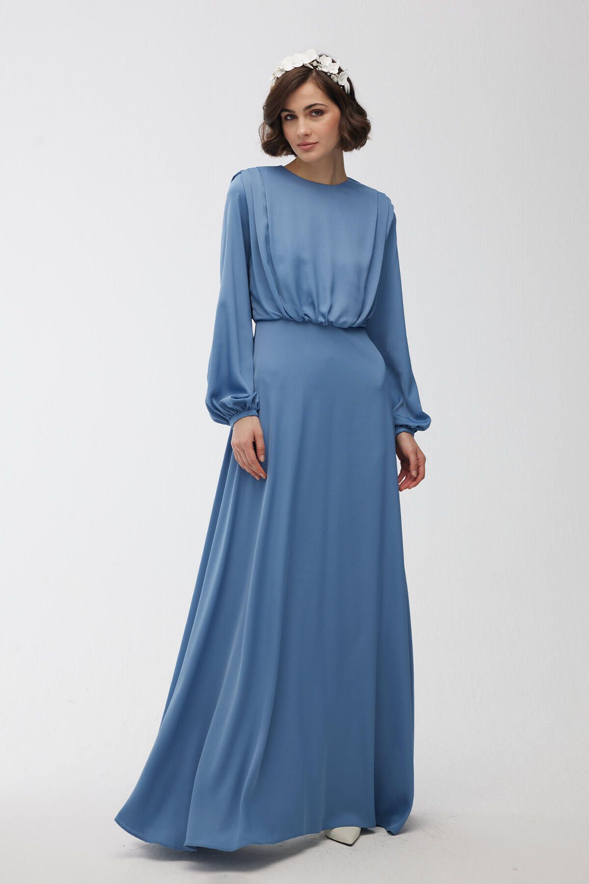 Manuka-Silk Satin Evening Dress Blue 3