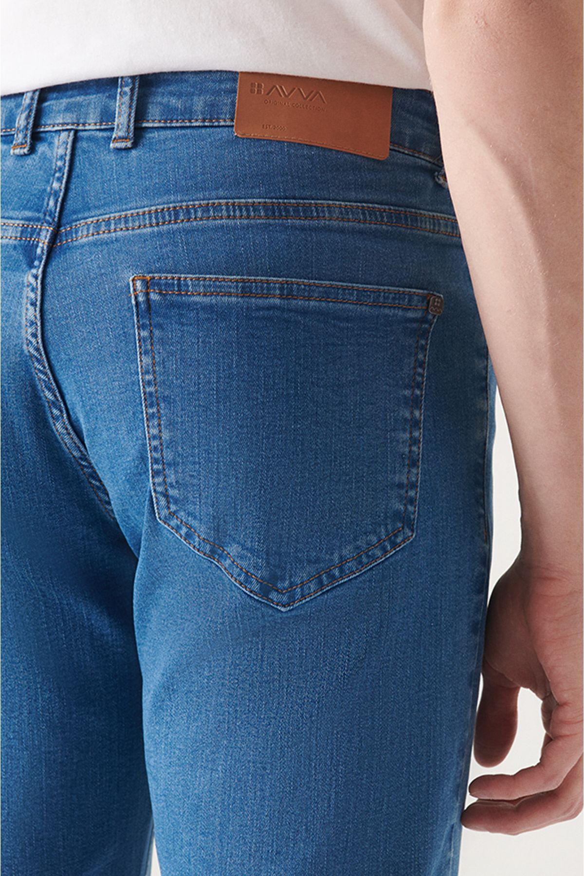 Avva شلوار جین آنتیک آبی مردانه شسته شده لایکرای لاغر با برش E003529