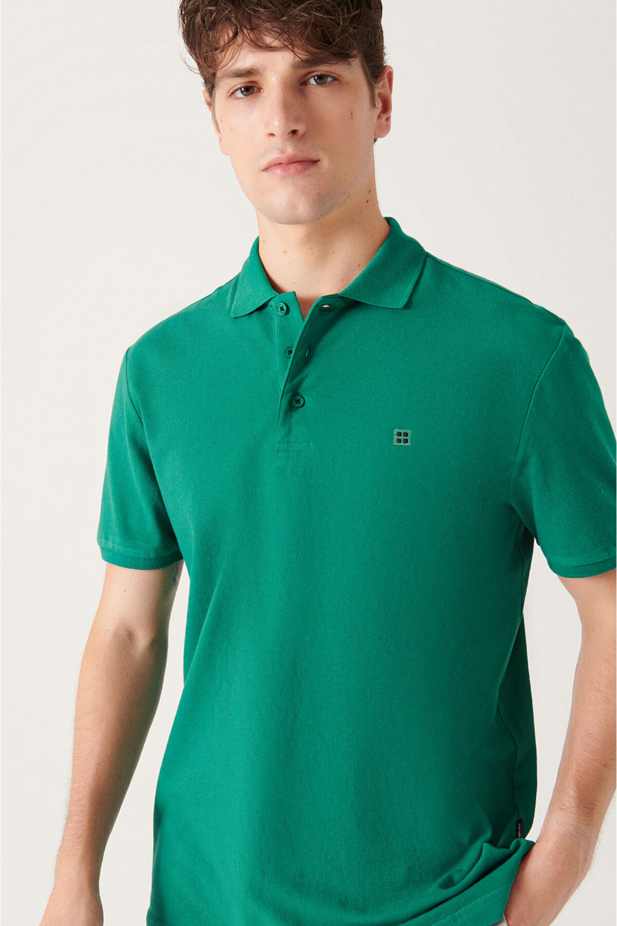 Avva تی شرت یقه پولو مردانه سبز 100% پنبه ای خنک نگه داشتن تناسب استاندارد با برش معمولی E001004