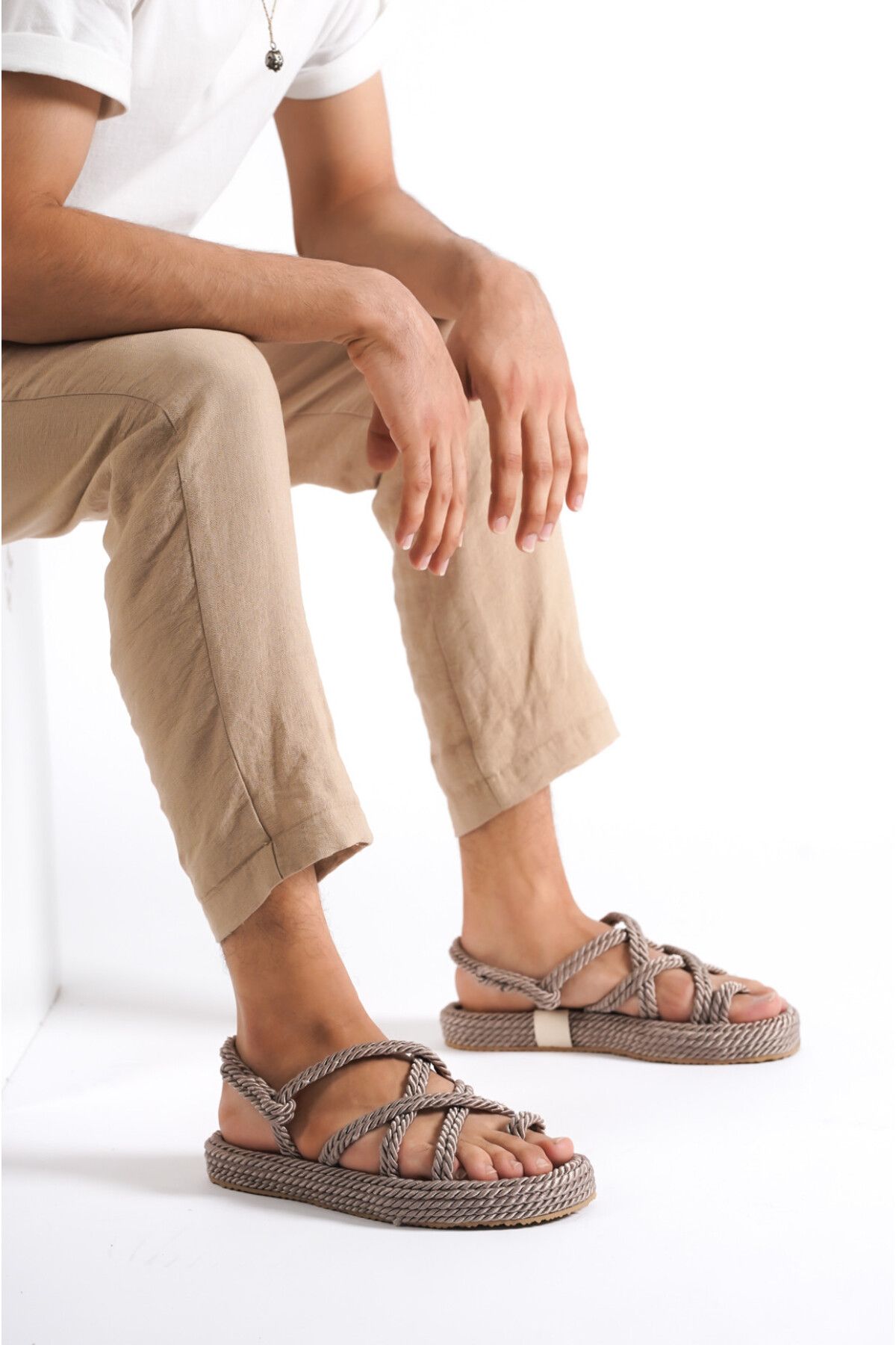 Halloween High Sole Men s Bodrum Rope Rope Sandals Mink Trendyol