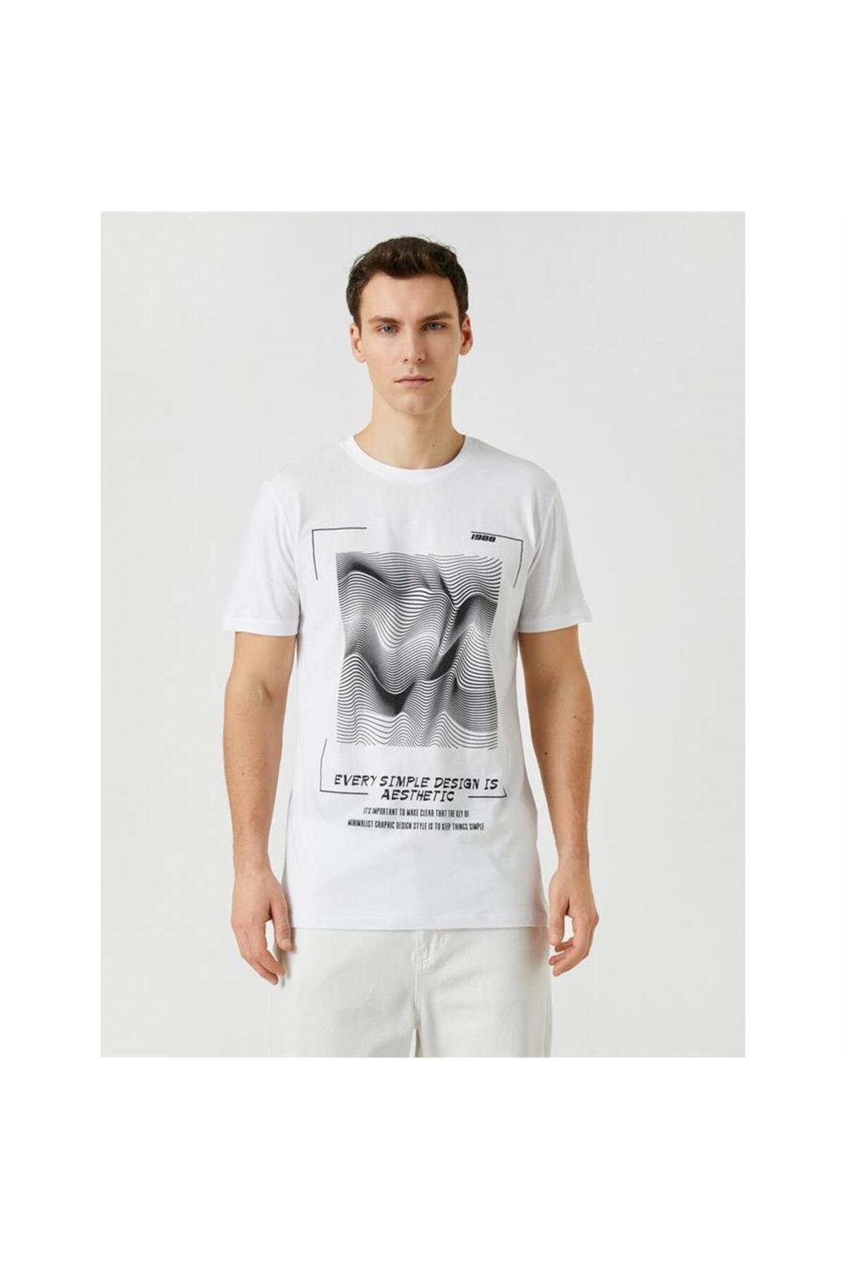 تیشرت مردانه سفید کوتون | 23YY59001136 اورجینال - تصویر 3