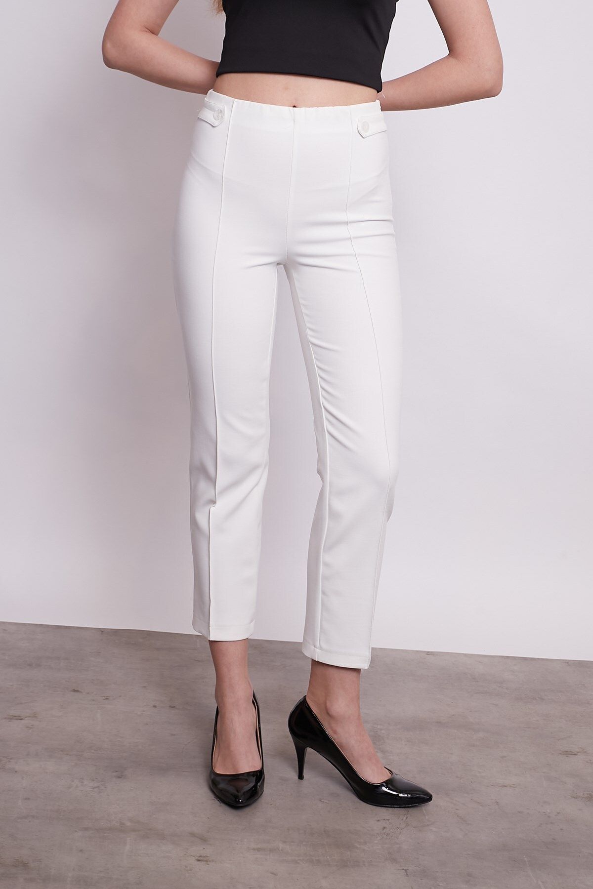 High waisted white cropped pants hotsell