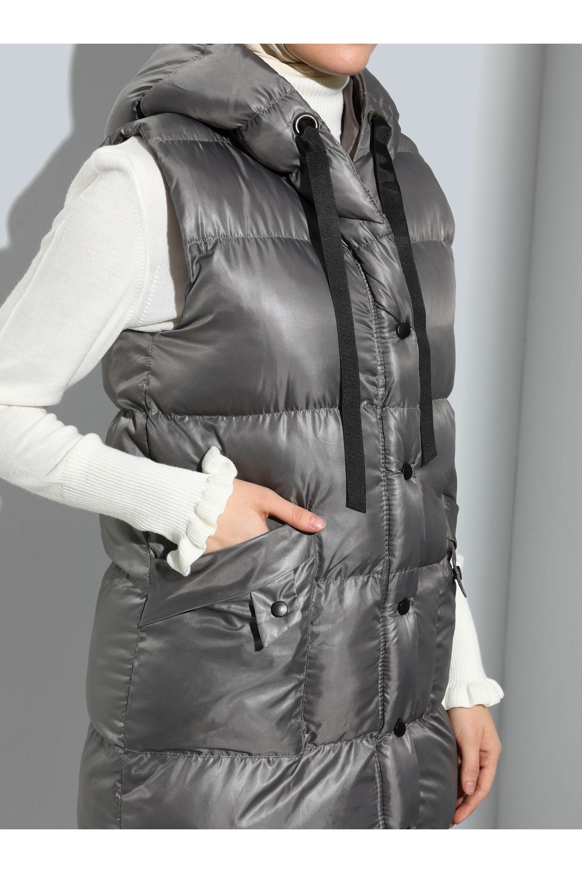 Refka-Mit Kapuze gepolsterte Faserweste - Grau - Casual 6