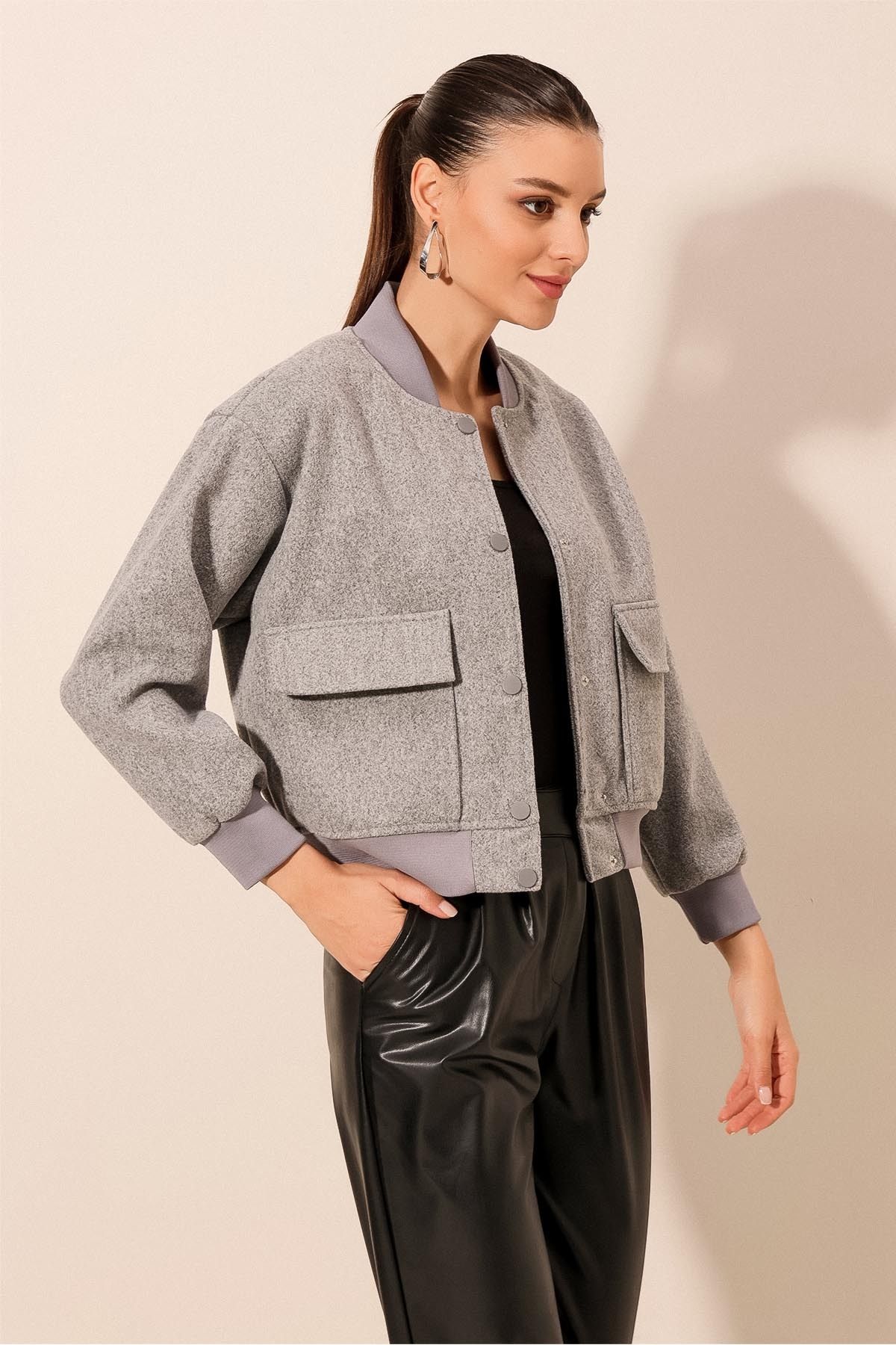 Bigdart-0688 Double Pocket Crop Jacket - Gray 4