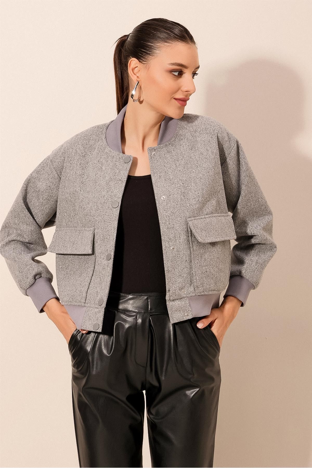 Bigdart-0688 Double Pocket Crop Jacket - Gray 3