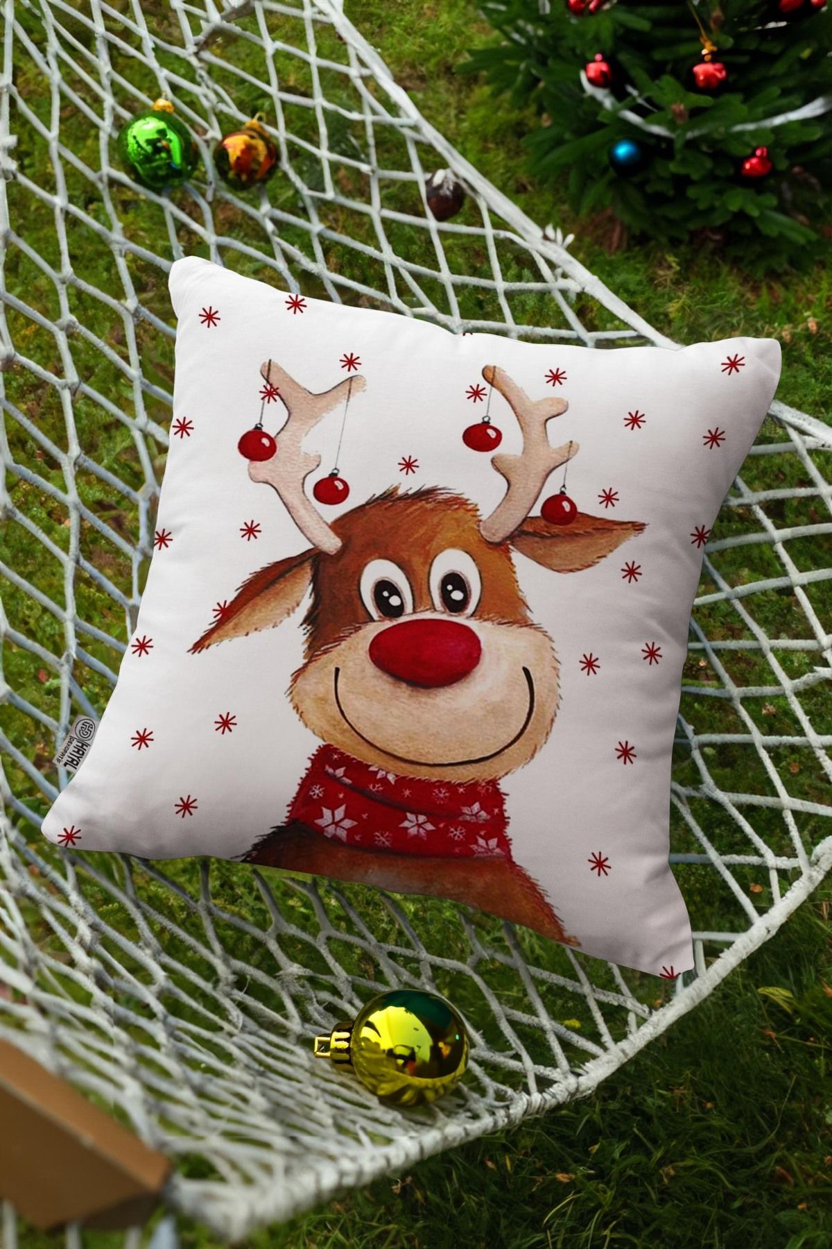 Hayal Dekoratif Christmas Deer Patterned Brown Digital Printed