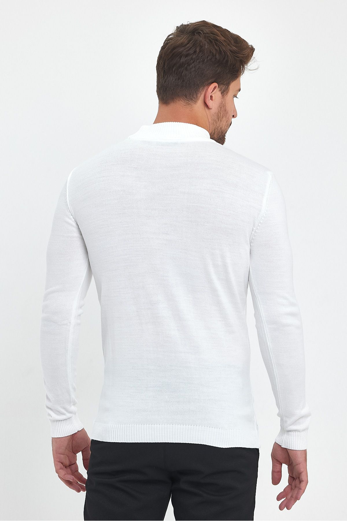 MODAMESTO-Men's White Slim Fit Half Turtleneck Knitwear Sweater 8