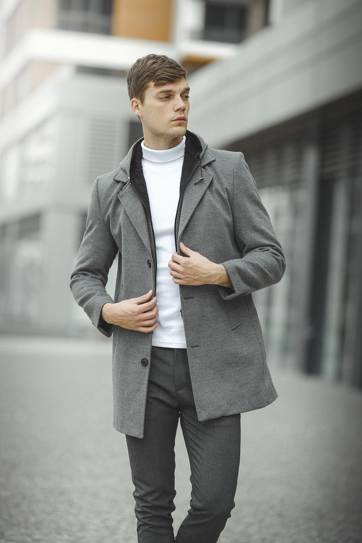 Gray trench top coat mens