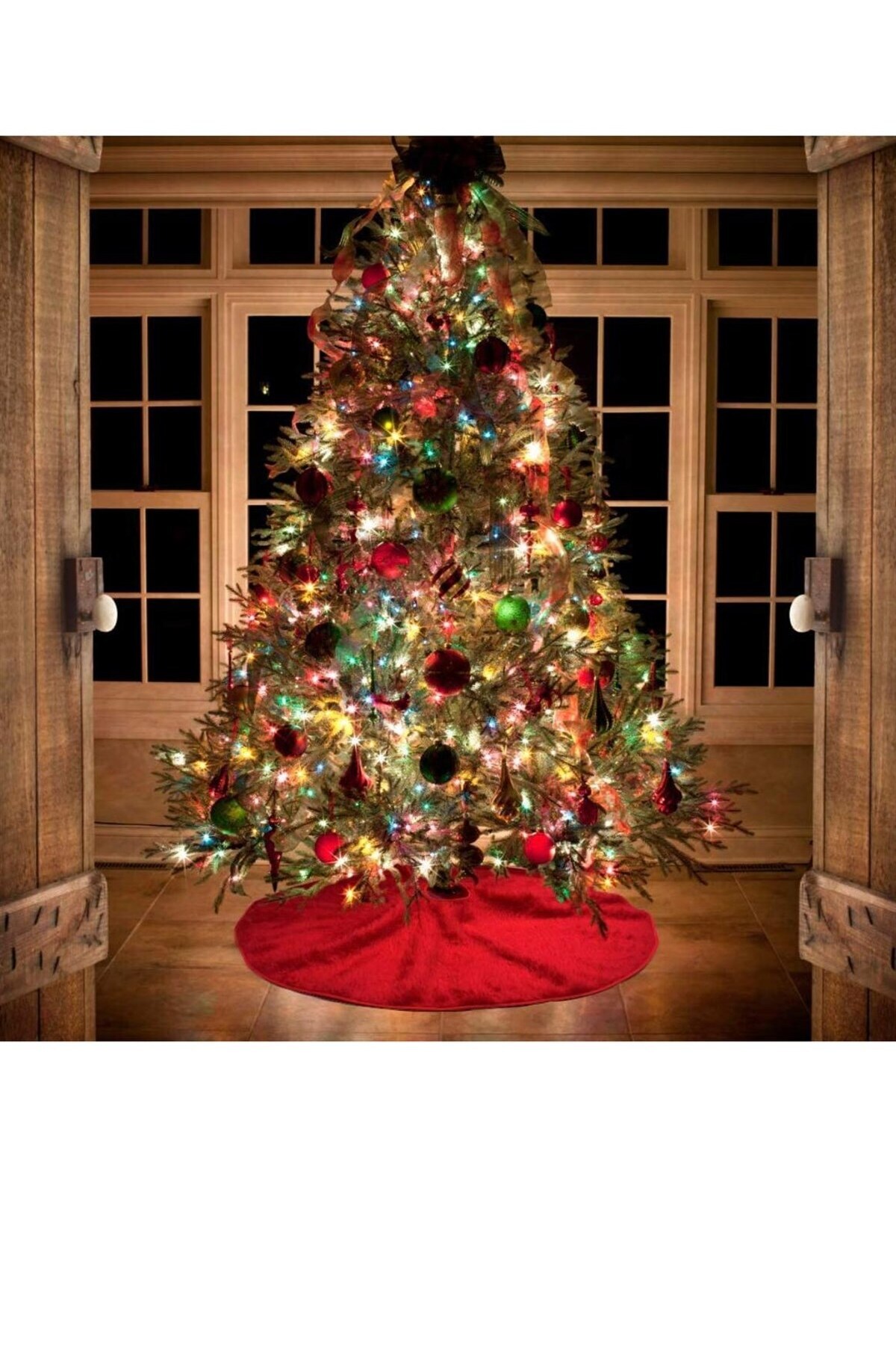 Partifabrik Yılbaşı Lüks Kırmızı Peluş Çam Ağacı Altlığı Noel Ağaç Altı Örtüsü 120 Cm