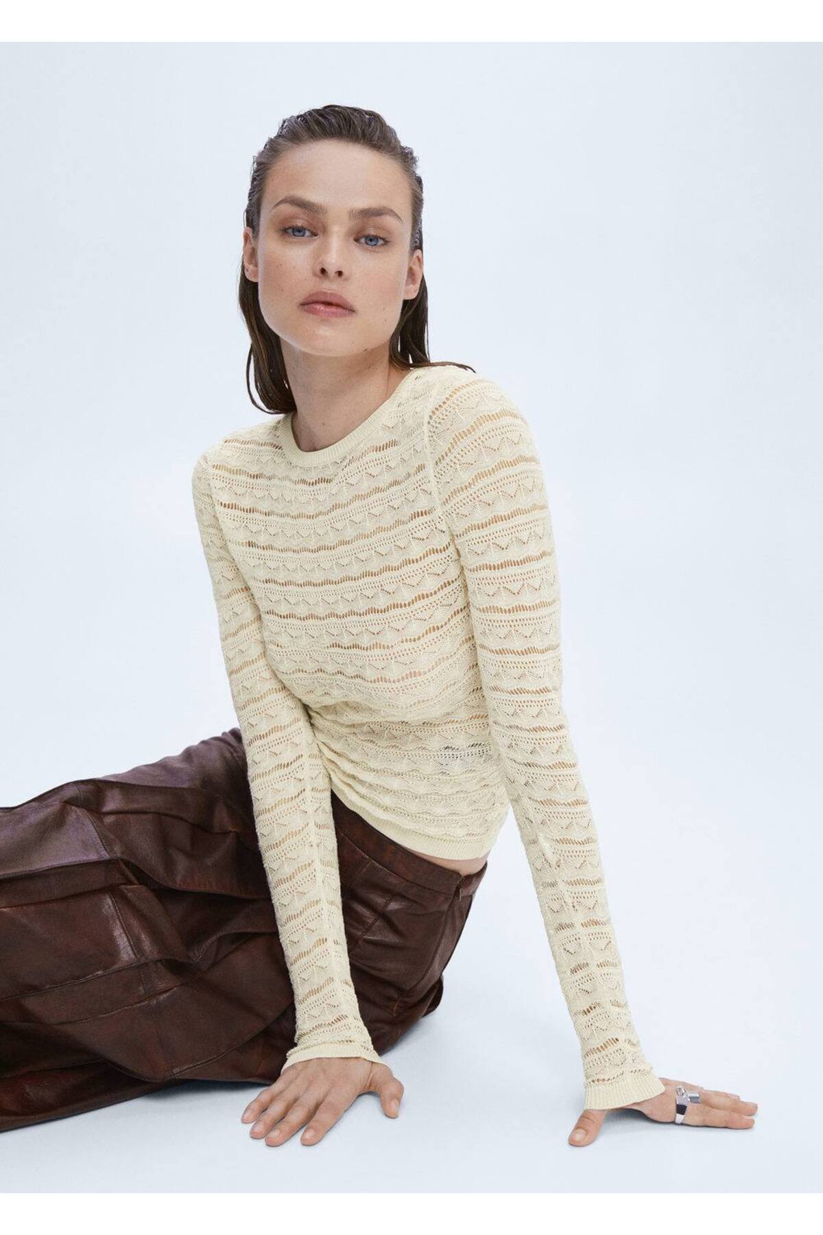 بافت و پلیور زنانه اکرو منگوMANGO | 47084432 اورجینال - تصویر 6