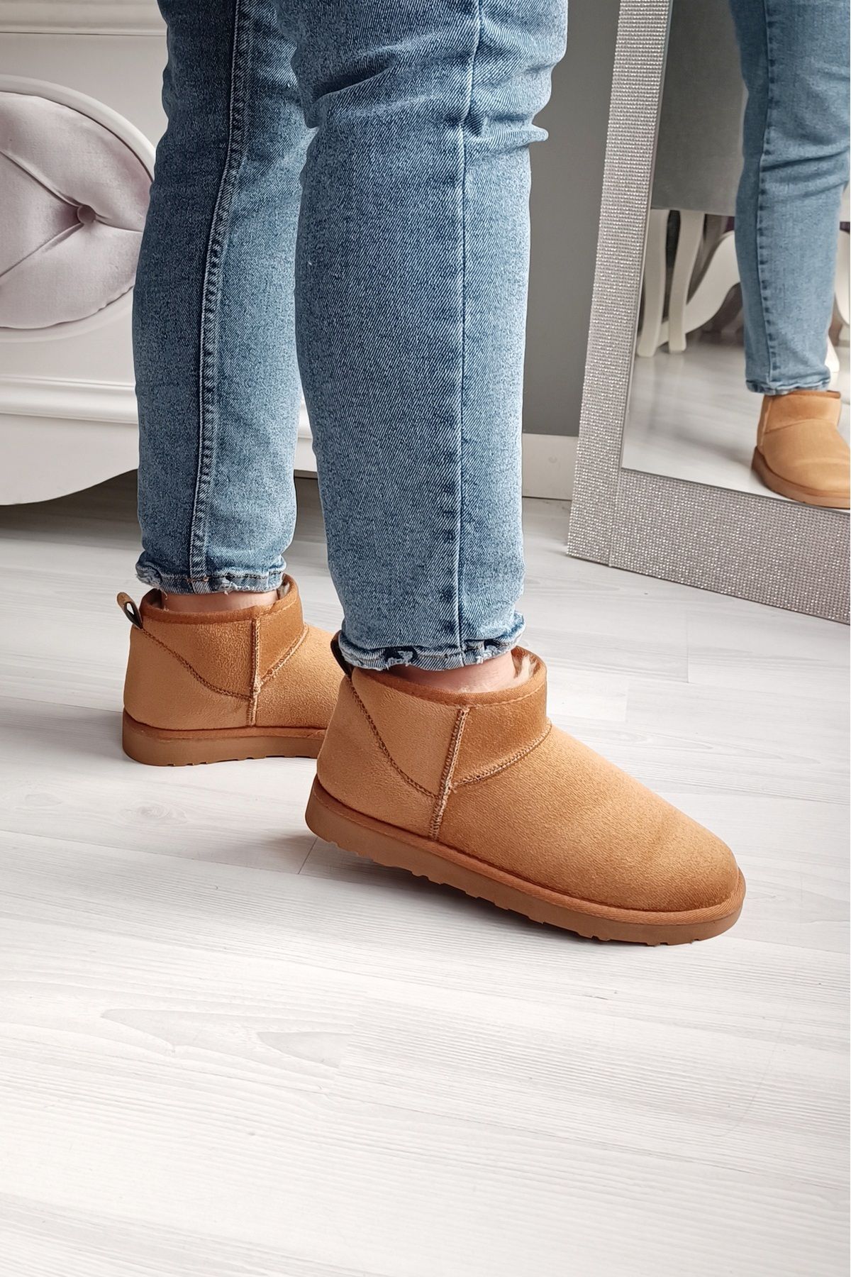 LA CALZATURE Tan Suede Ultra Mini Ankle Length Ugg Style Women s