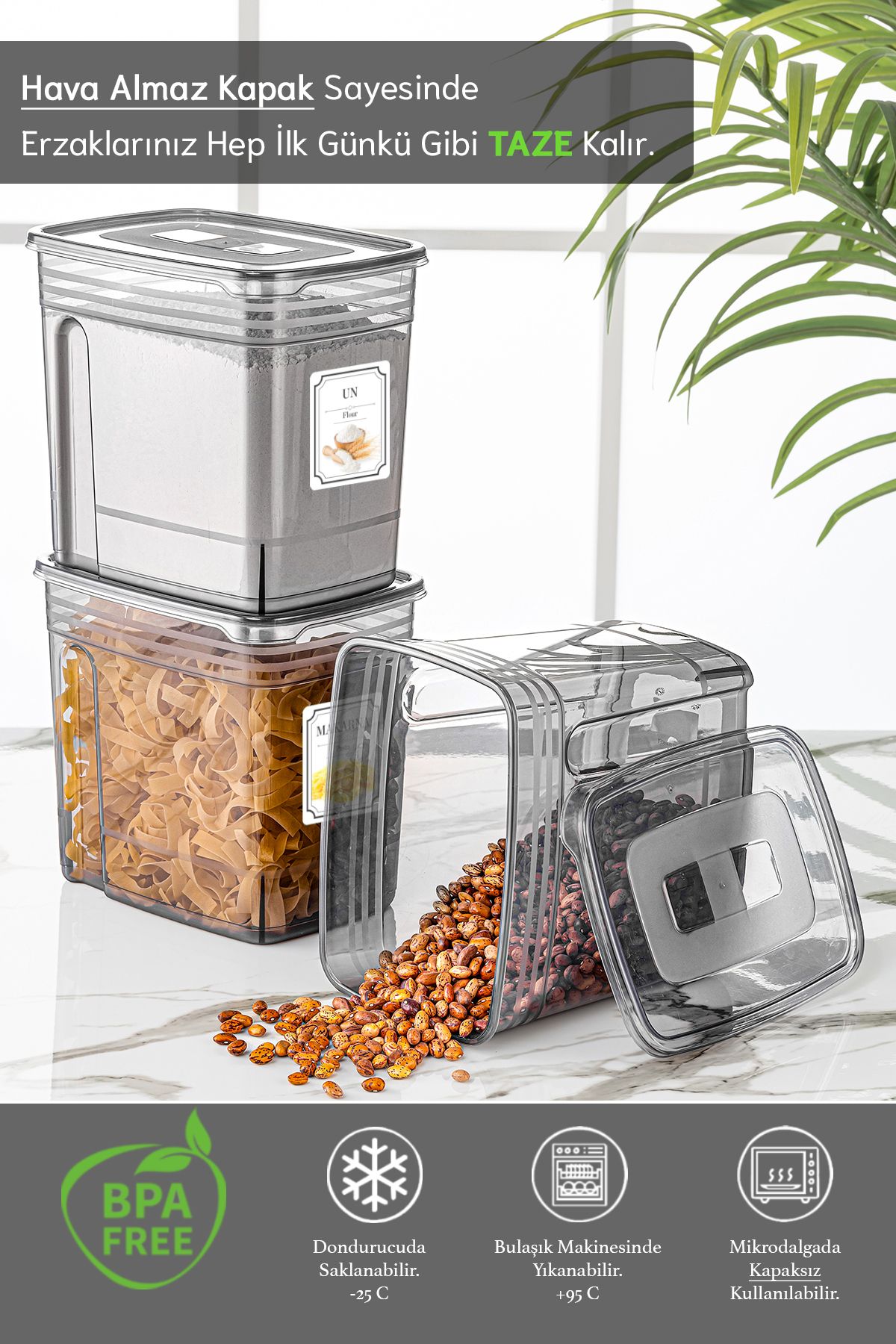 Meleni Home-3 Pieces 5.5 Liter Mega Size Lena Food Container - Flour and Pulses Storage Container with Lid - Material Box 2