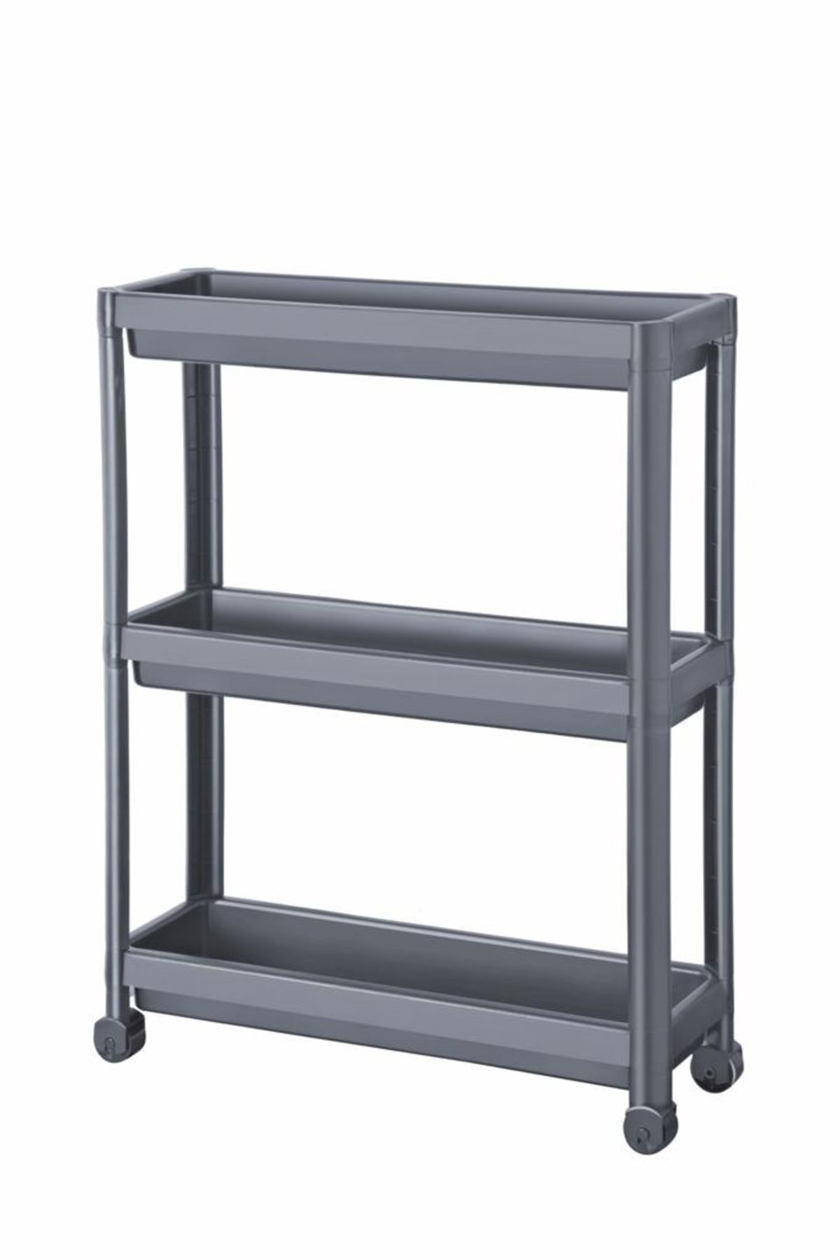 Narrow shelving unit on wheels store