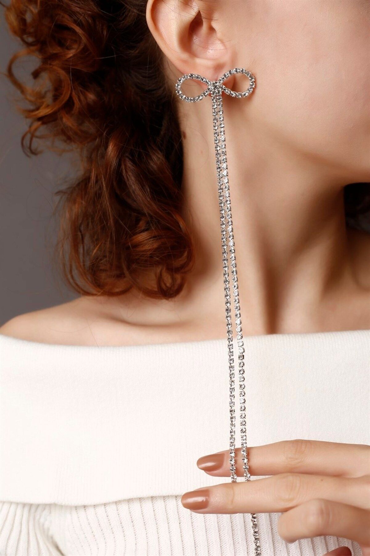 HUBANN Silver Color Infinity Long Earrings Dangle Bow Earrings Stylish Long Earrings Silver Plated Earrings