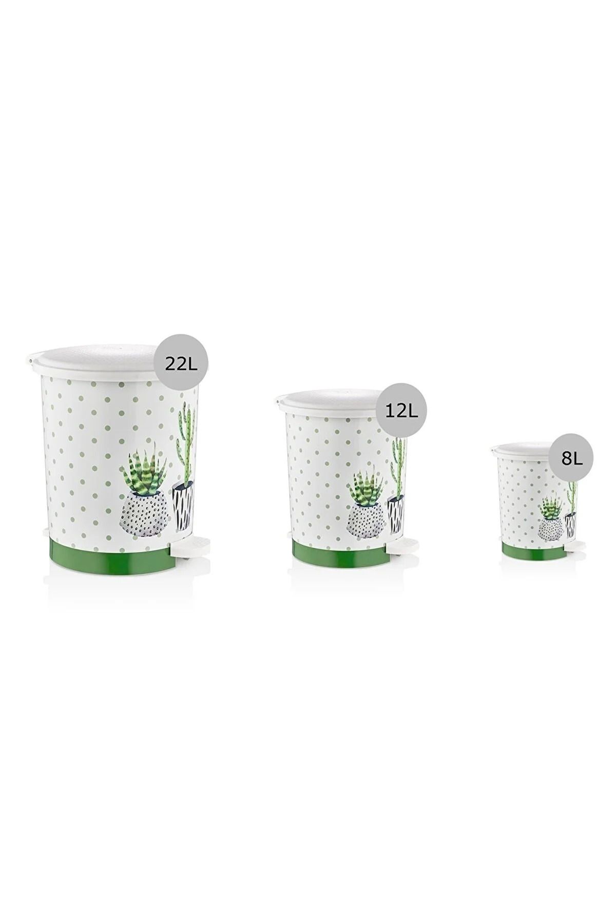 Bayev-3-Piece Cactus Pattern Pedal Trash Can 8/12/22 Liters 2