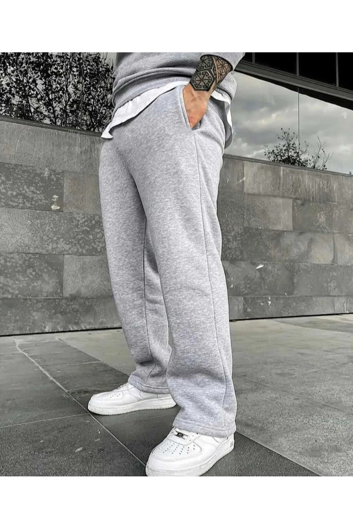 F TGO Unisex Oversize Gray 2 Thread Seasonal Sweatpants Trendyol