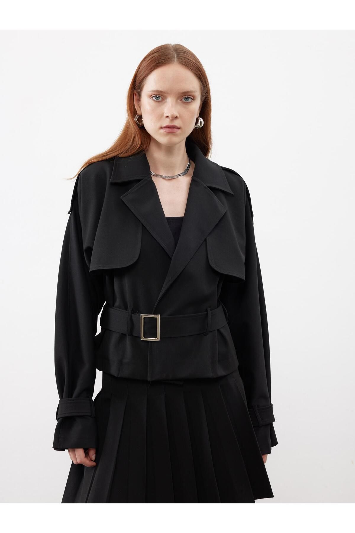 Double breasted short trench coat shop