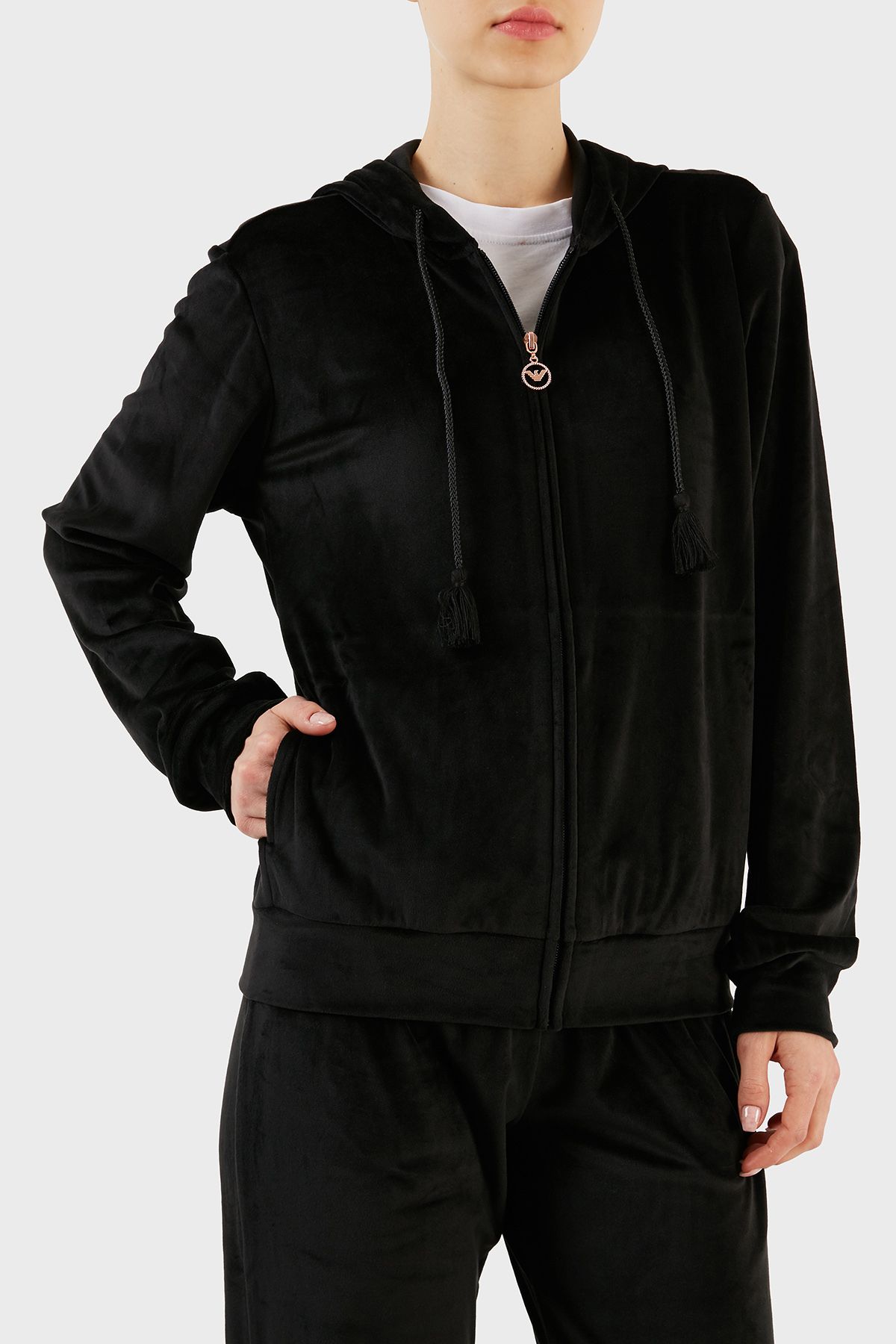Armani velour hoodie on sale