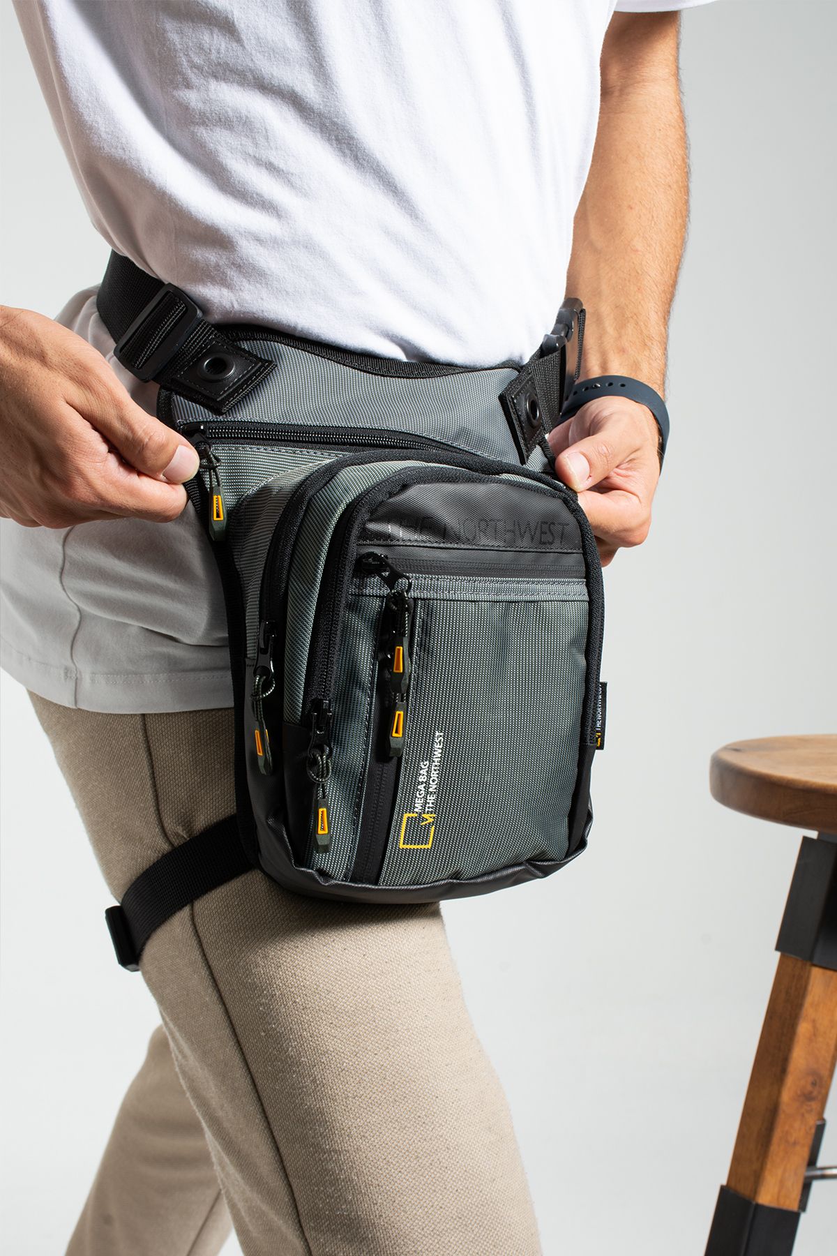 MEGA Bag Motorsiklet, Bisiklet, Kurye Su Geçirmez Bel ve Bacak Çantası - Gri