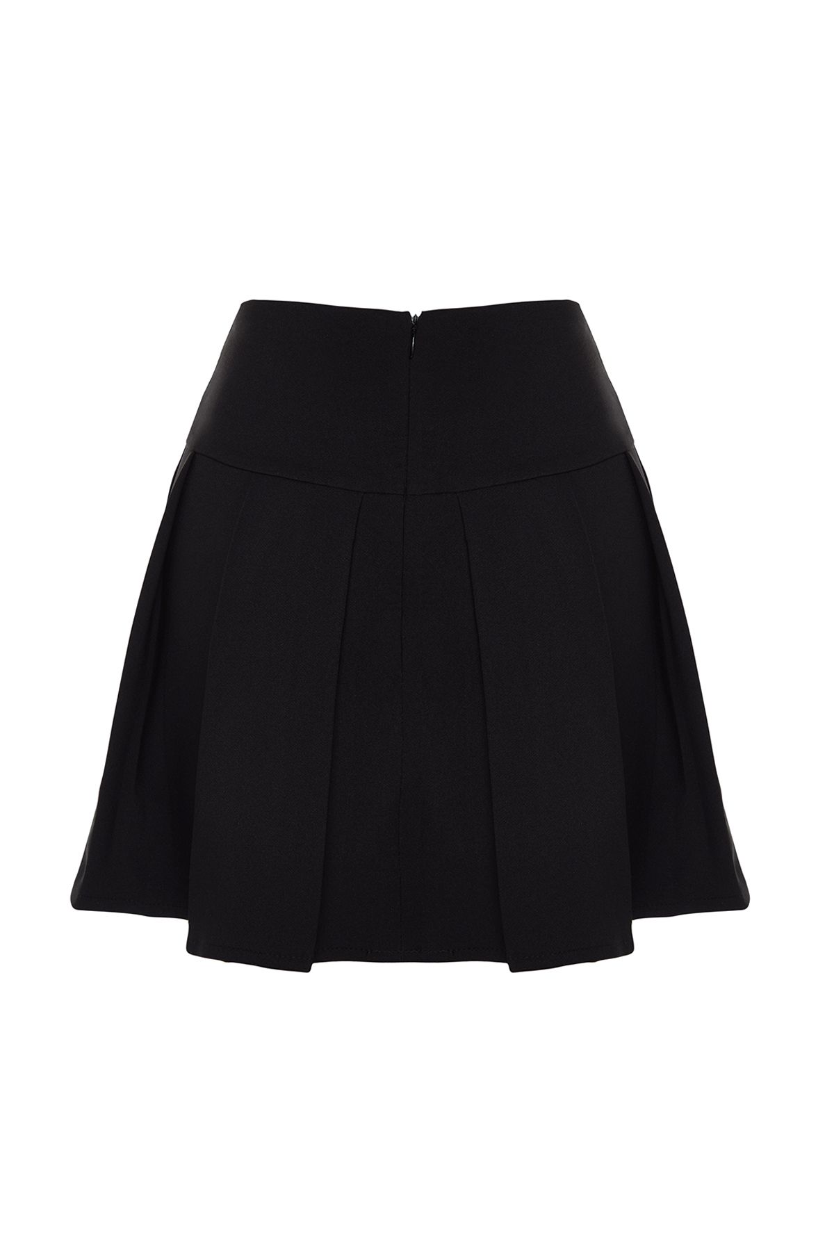 Trendyol Collection-Černá prémiová vysoce kvalitní skládaná mini délka tkaná sukně TWOAW24ET00309 8