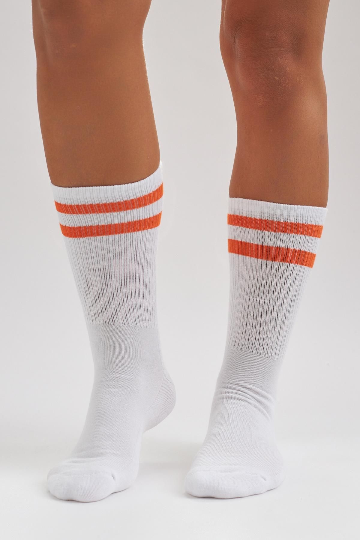 Striped White/Orange Knee High Socks