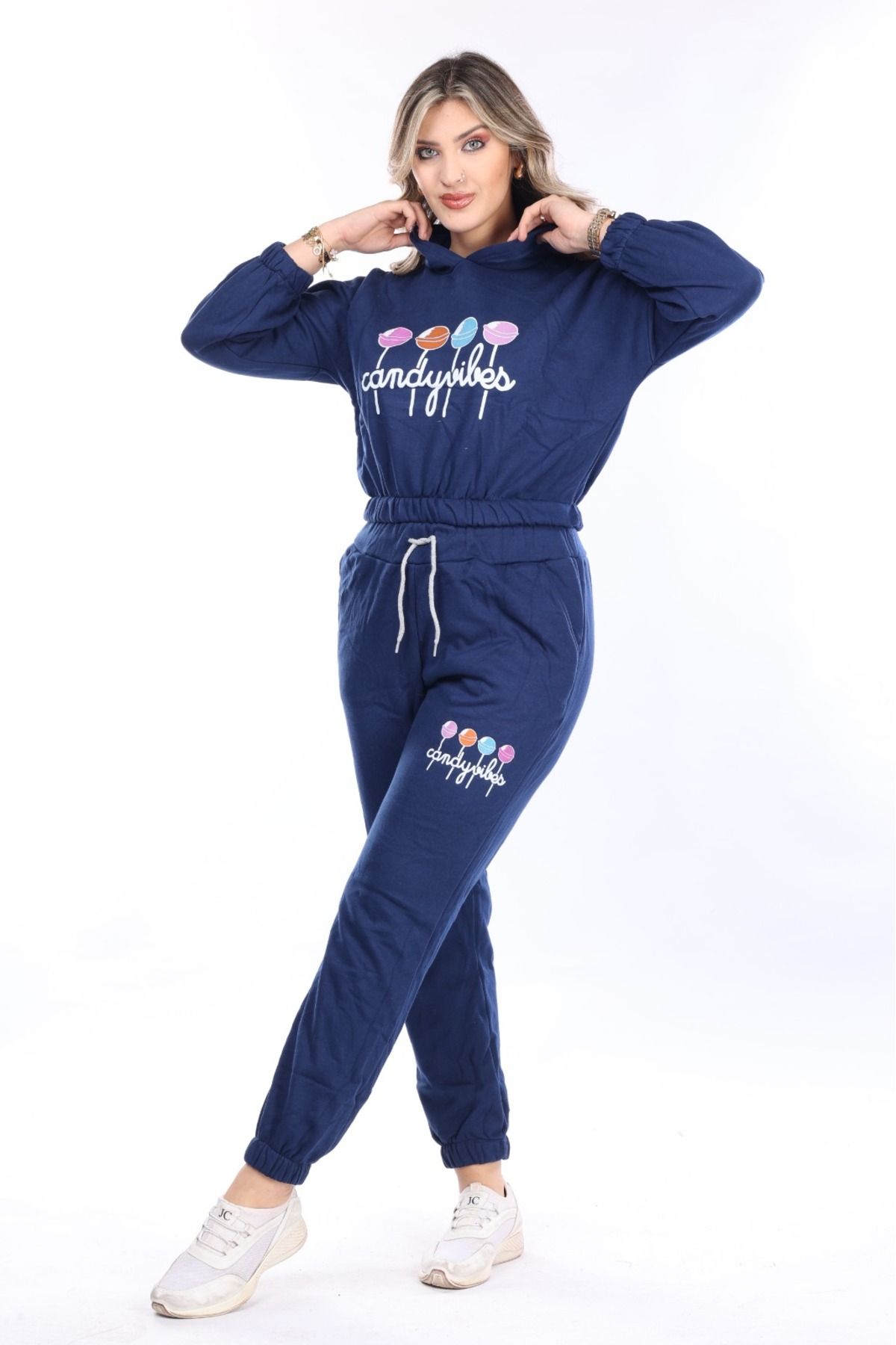 mervemoda-Set de trening cu două fire de culoare bleumarin pentru femei 4