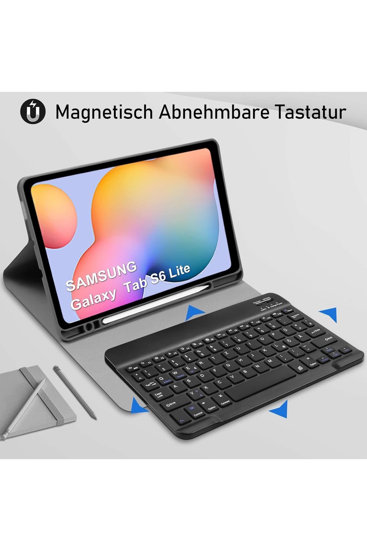 m.tk moveteck-Galaxy Tab S6 Lite Sm-p610 Compatible Tablet Bluetooth Colorful Keyboard Pen Compartment Case 4