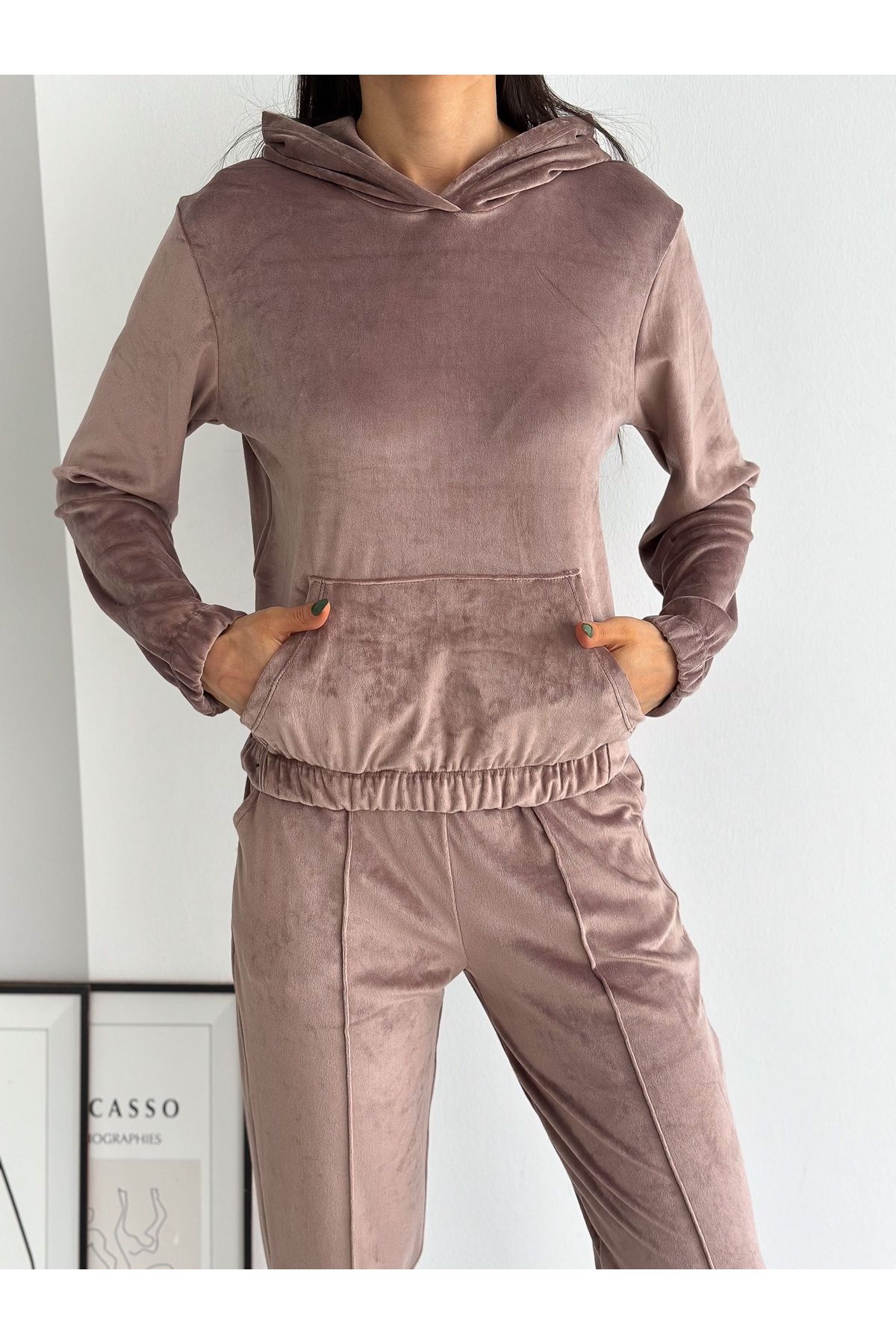 Beige velour tracksuit hot sale