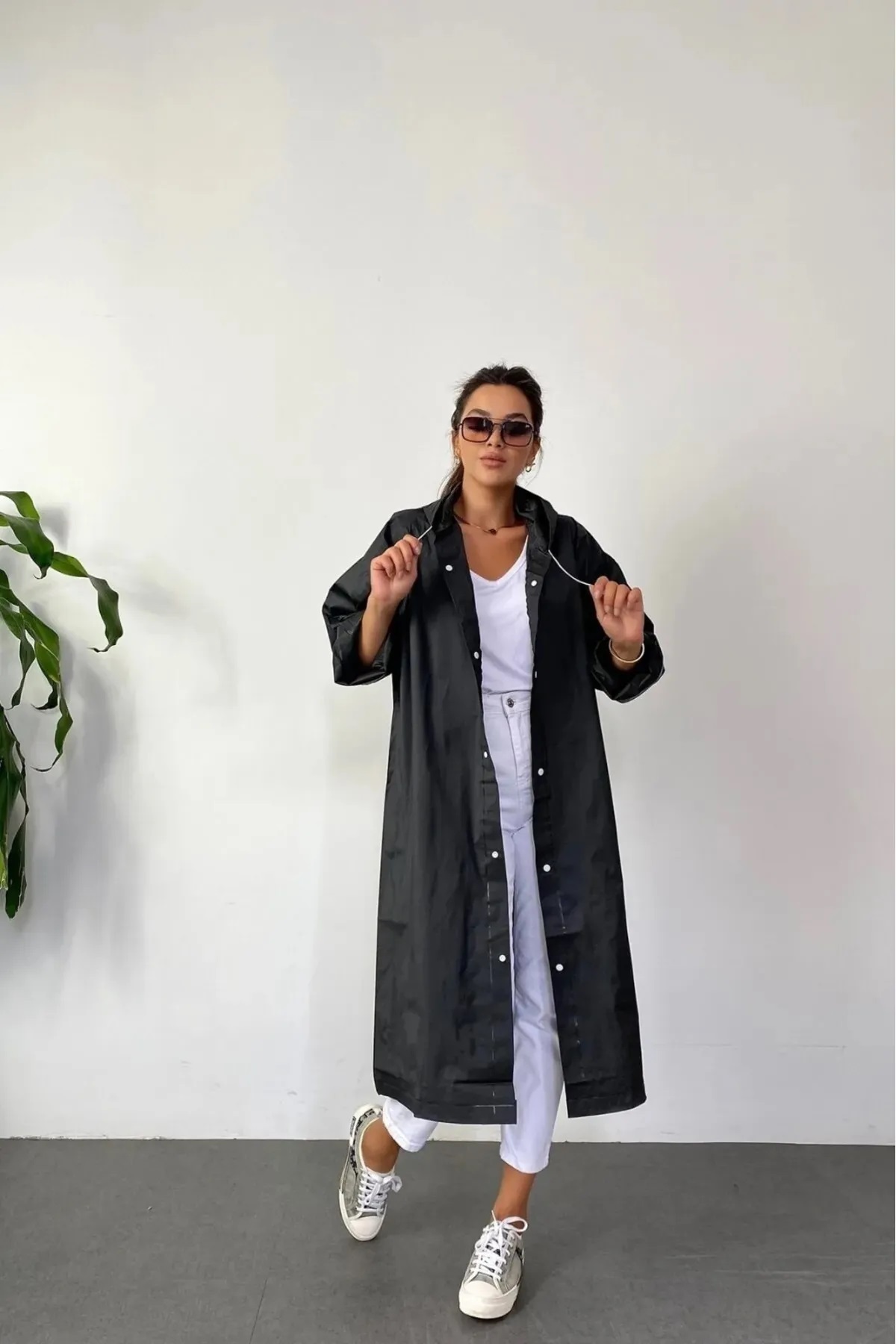 Genel Markalar Unisex Siyah Su Rüzgar Geçirmez Yağmurluk