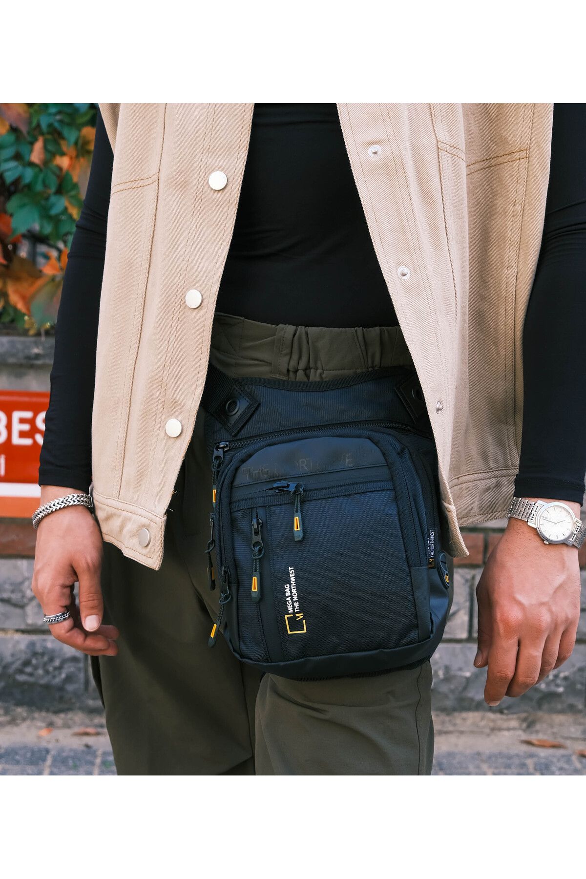 MEGA Bag Motorsiklet, Bisiklet, Kurye Su Geçirmez Bel ve Bacak Çantası - Siyah
